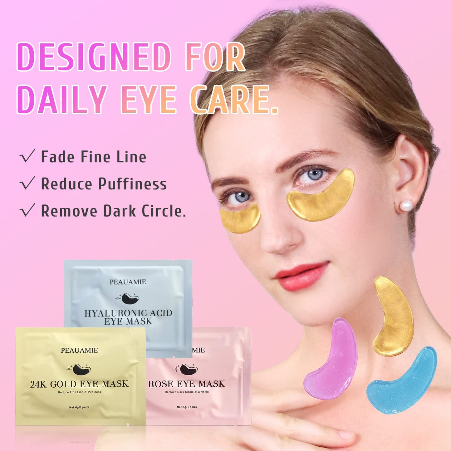 PEAUAMIE Under Eye Patches Gold and Hyaluronic Acid for puffy eyes