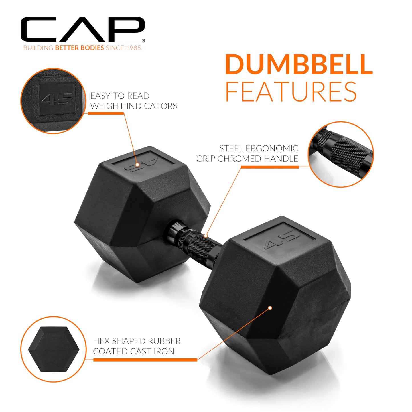 CAP Barbell 10 LB Coated Hex Dumbbell Weight Pair with Black Handle