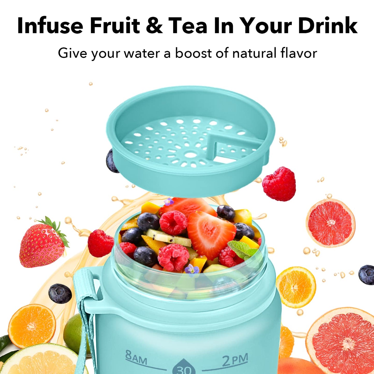 Alwager 32oz Motivational Water Bottles with Time Marker & Fruit Strainer