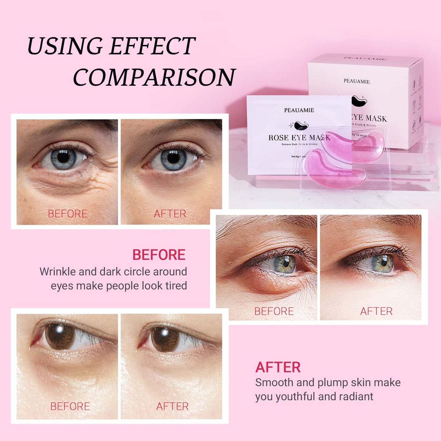 PEAUAMIE Under Eye Patches Gold and Hyaluronic Acid for puffy eyes