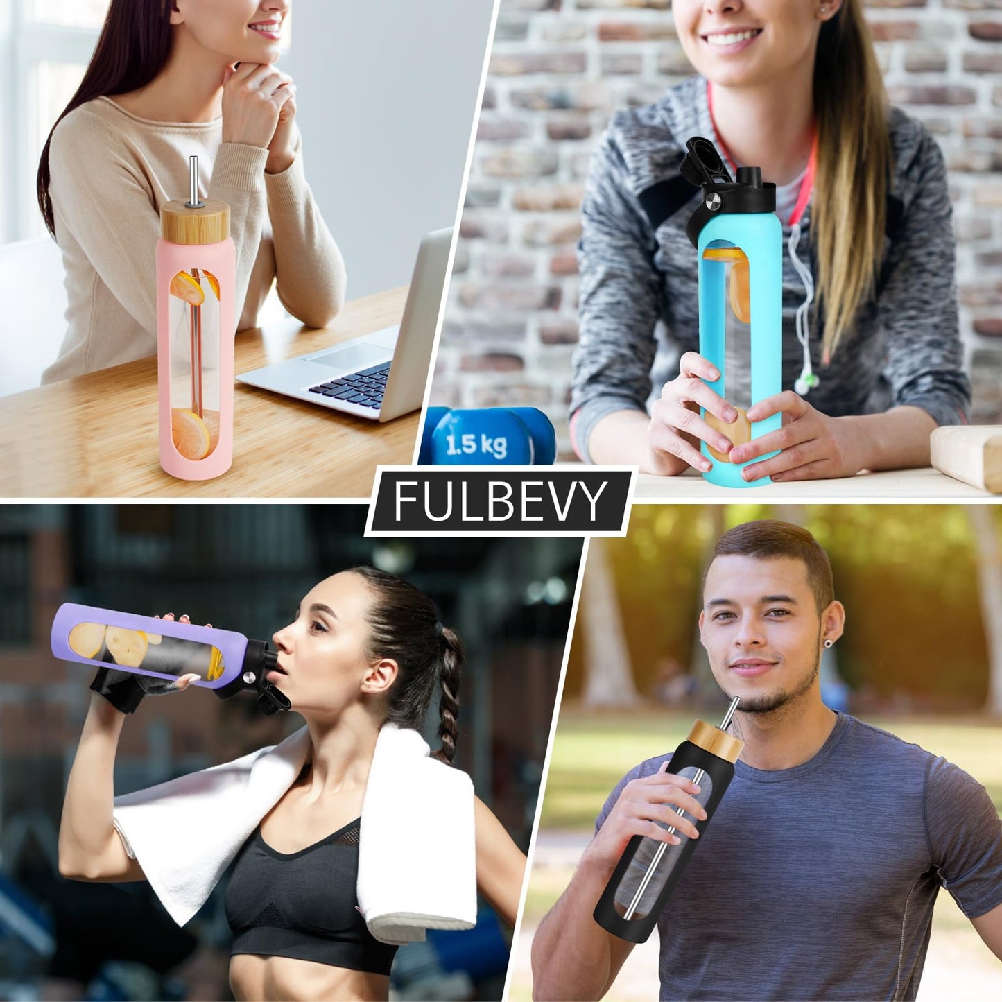 FULBEVY Glass Water Bottles 64 oz
