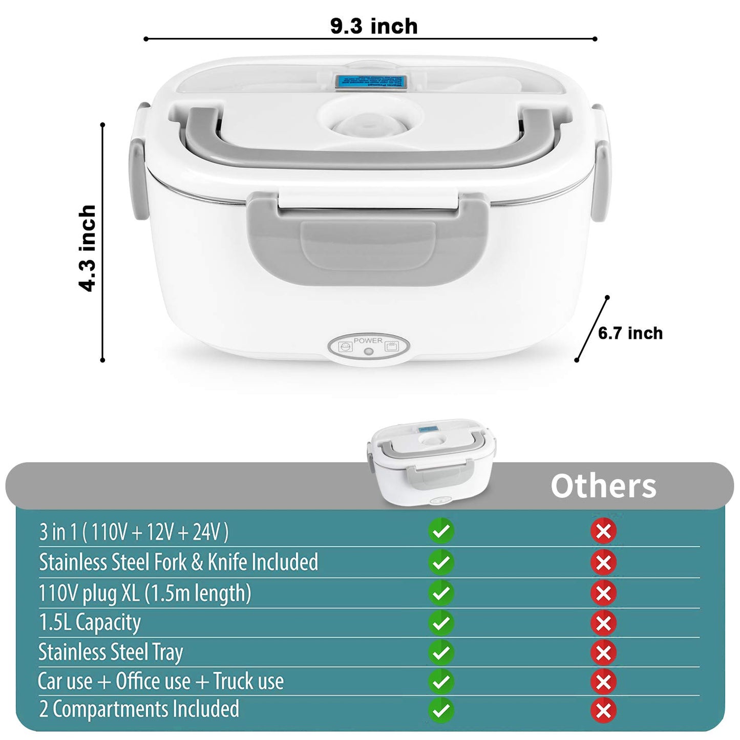 Electric Lunch Box Food Heater 80W Fast Heated Lunch Box for Adults