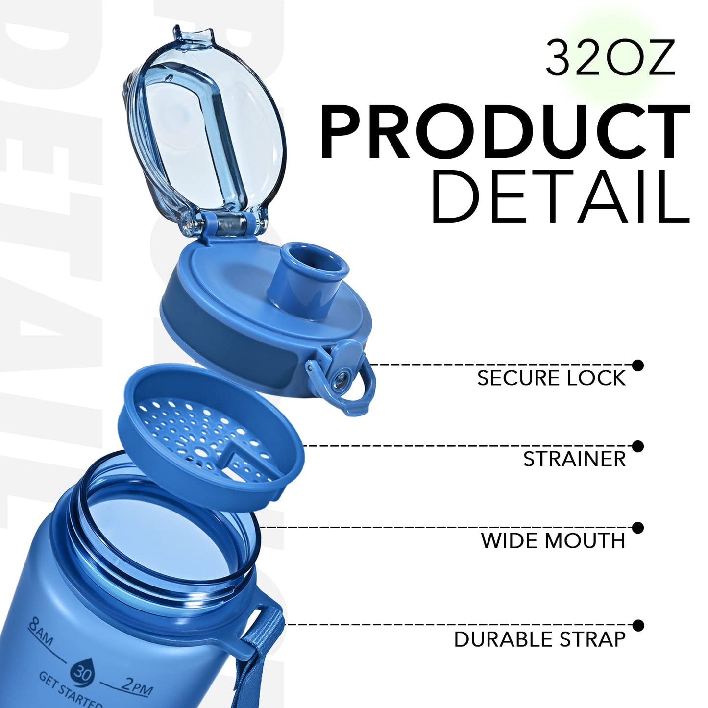 Alwager 32oz Motivational Water Bottles with Time Marker & Fruit Strainer