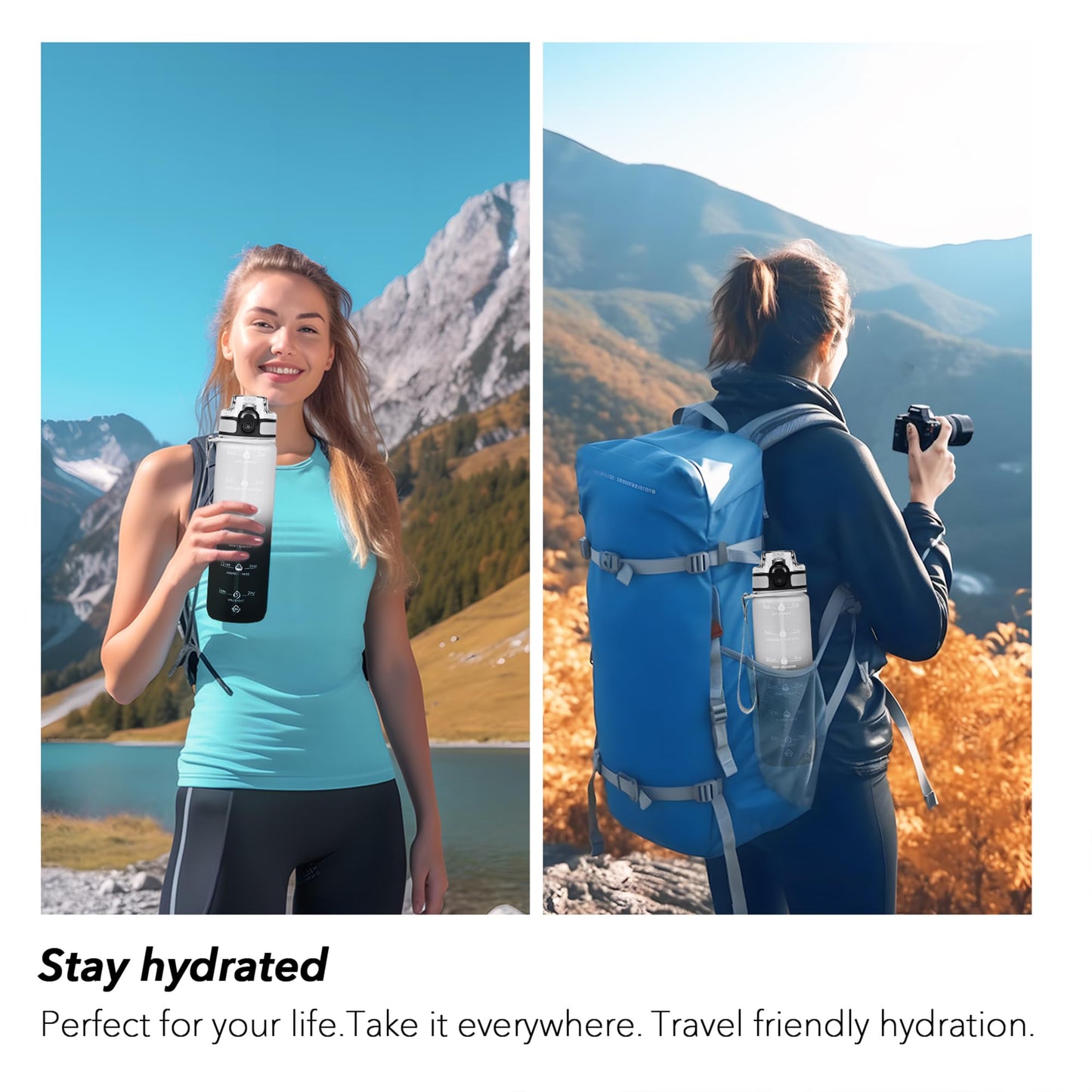 Alwager 32oz Motivational Water Bottles with Time Marker & Fruit Strainer