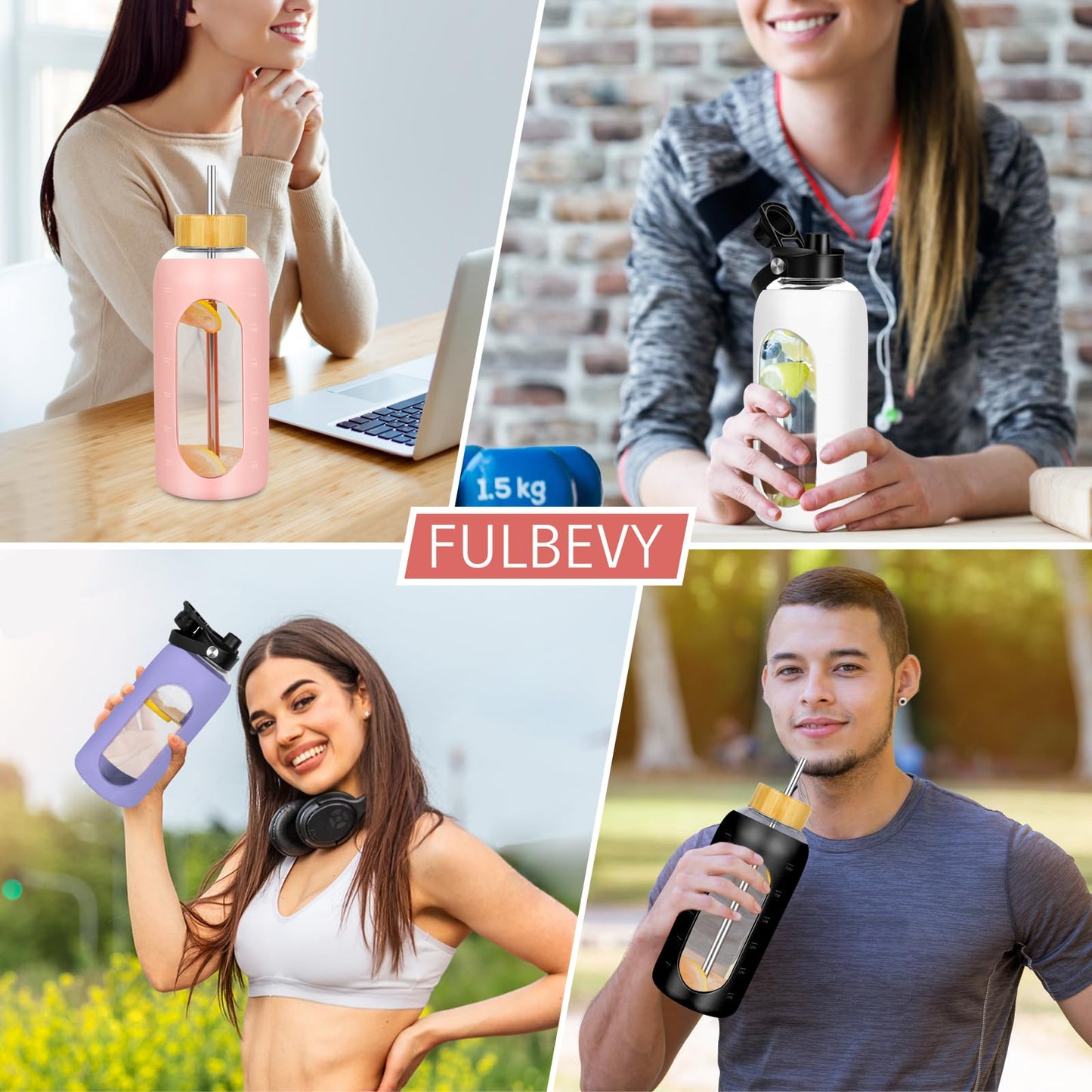 FULBEVY Glass Water Bottles 64 oz