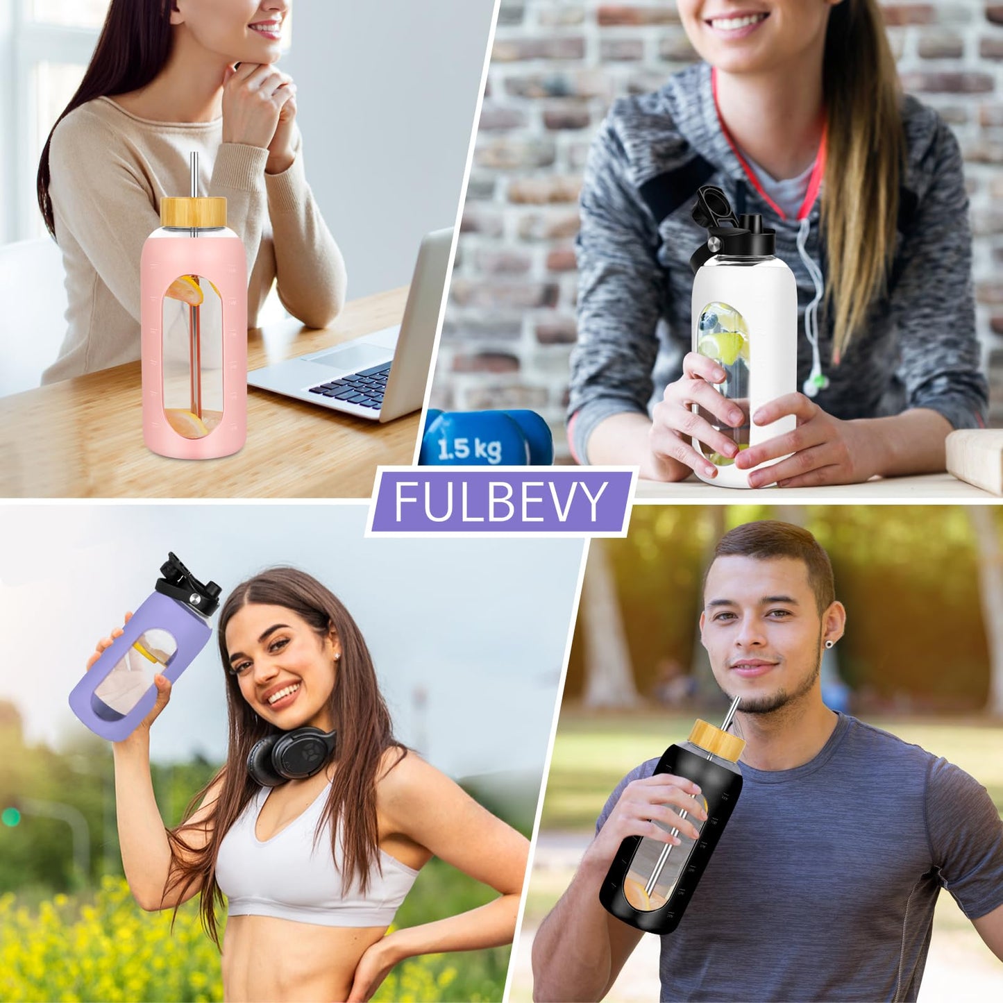 FULBEVY Glass Water Bottles 64 oz