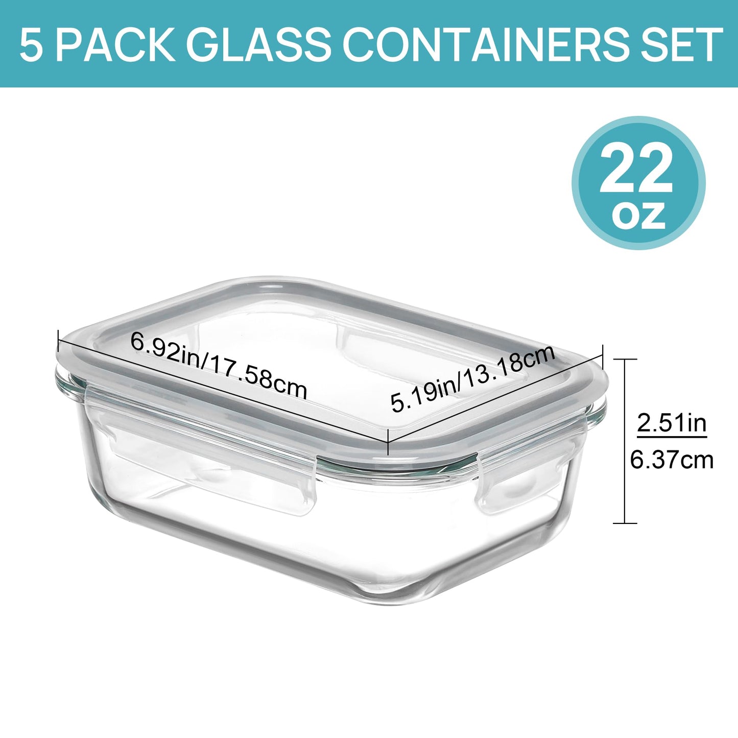 Vtopmart 5Pack 22oz Glass Storage Containers with Lids
