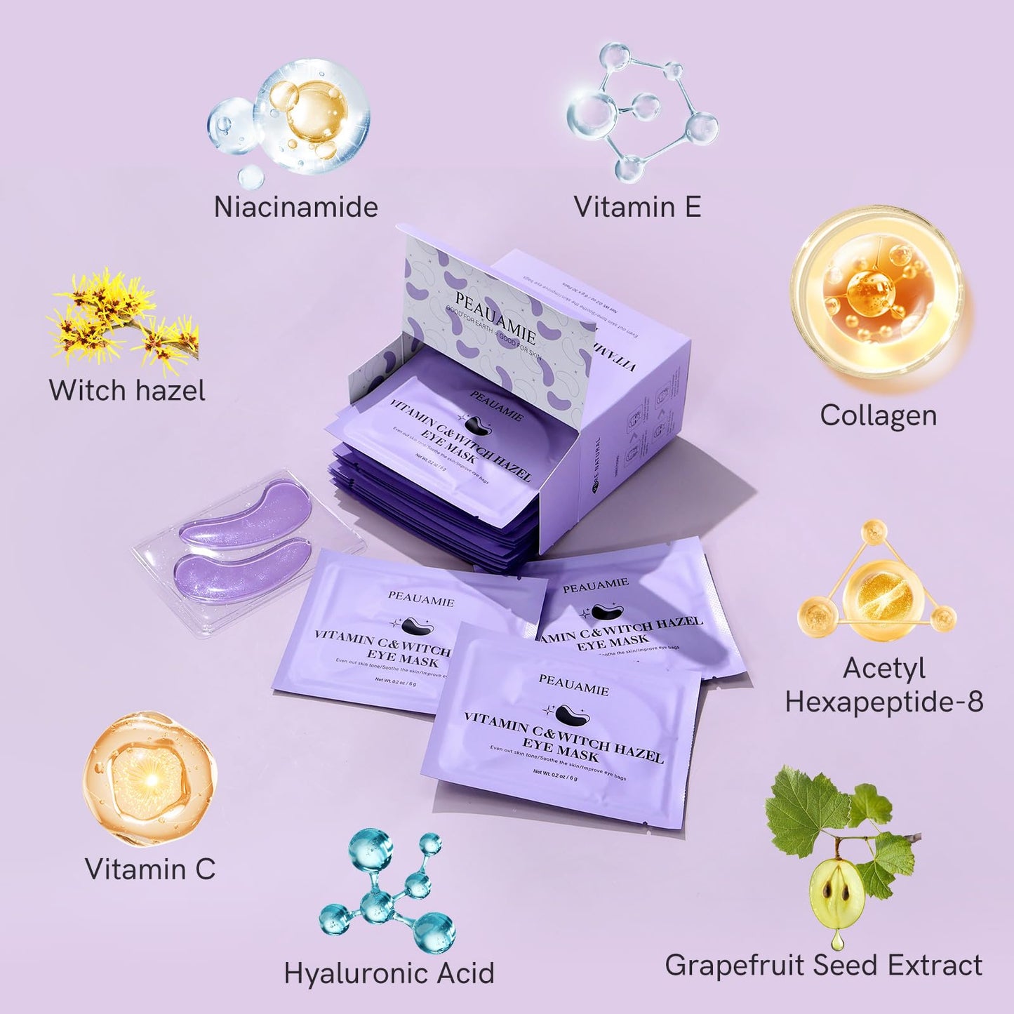 PEAUAMIE Under Eye Patches Gold and Hyaluronic Acid for puffy eyes