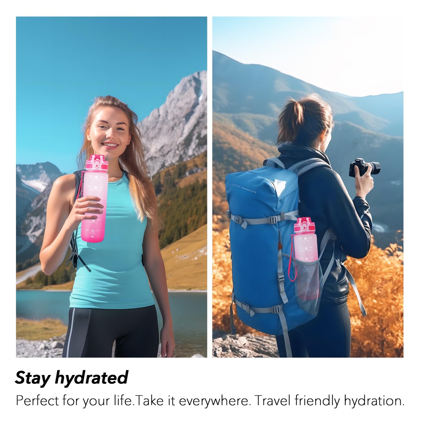 Alwager 32oz Motivational Water Bottles with Time Marker & Fruit Strainer