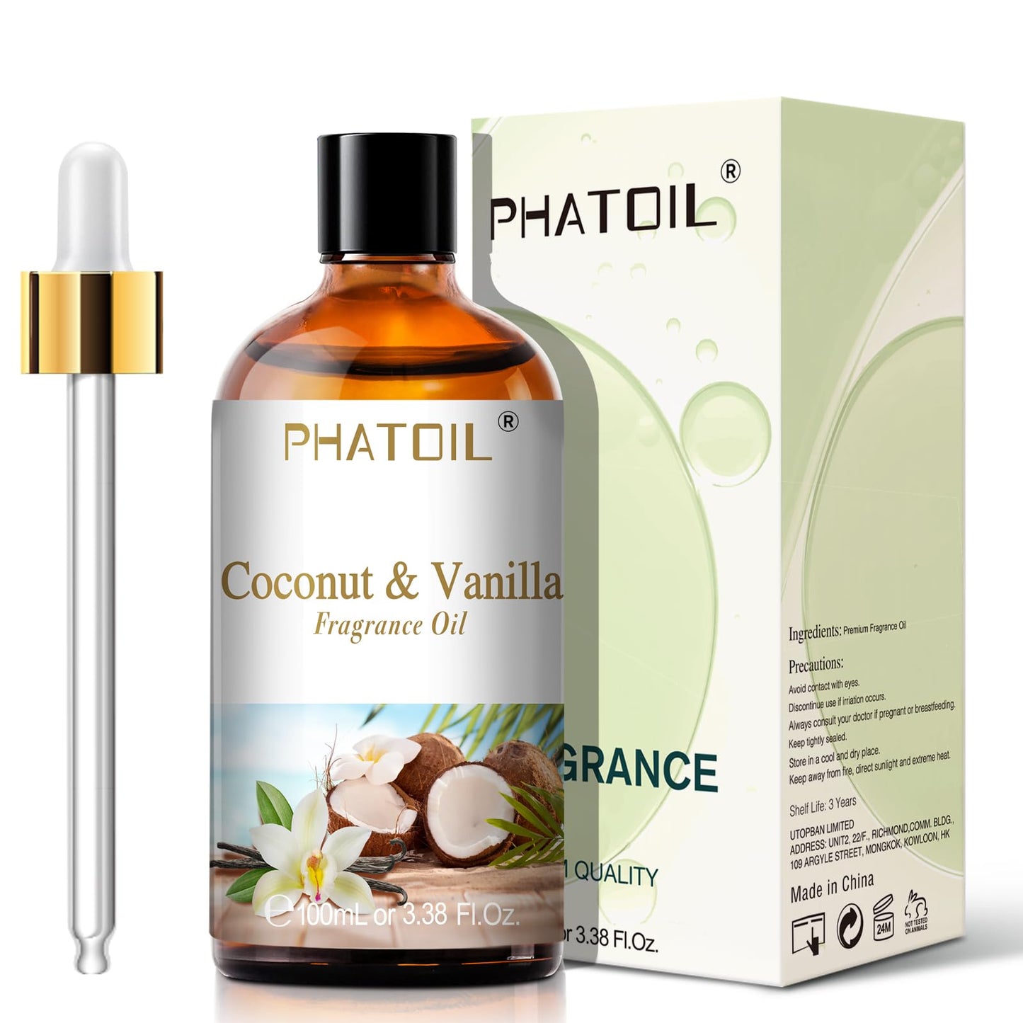 PHATOIL 3.38FL.OZ Coconut & Vanilla Fragrance Oils for Aromatherapy