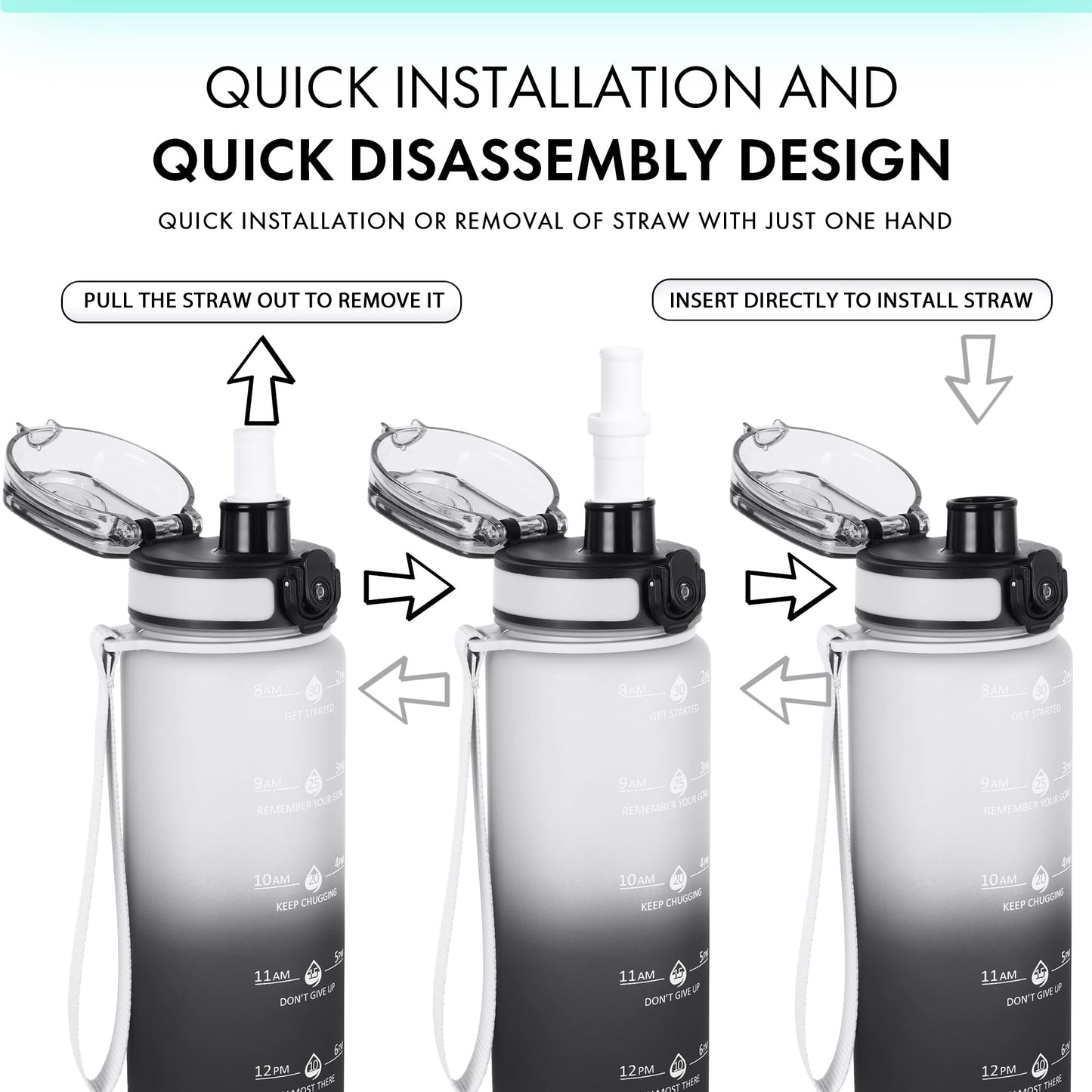 Alwager 32oz Motivational Water Bottles with Time Marker & Fruit Strainer