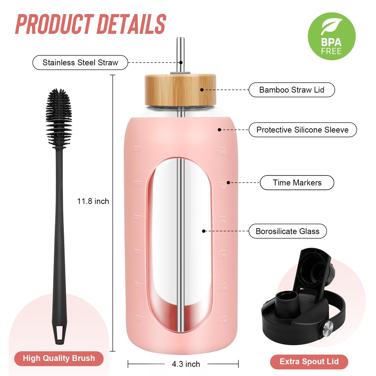 FULBEVY Glass Water Bottles 64 oz