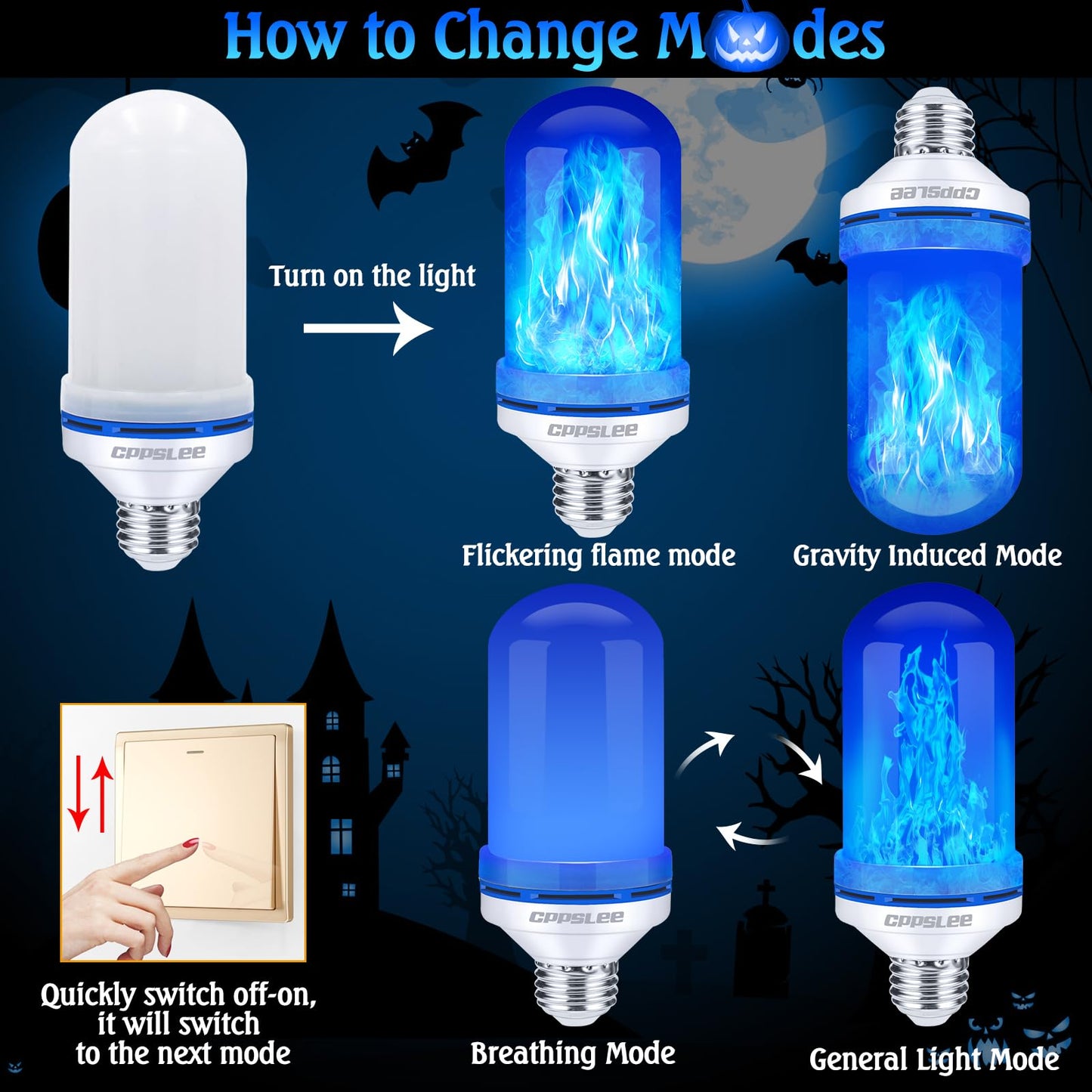 LED Flame Light Bulbs β 2 Pack, 4 Modes, E26 Base