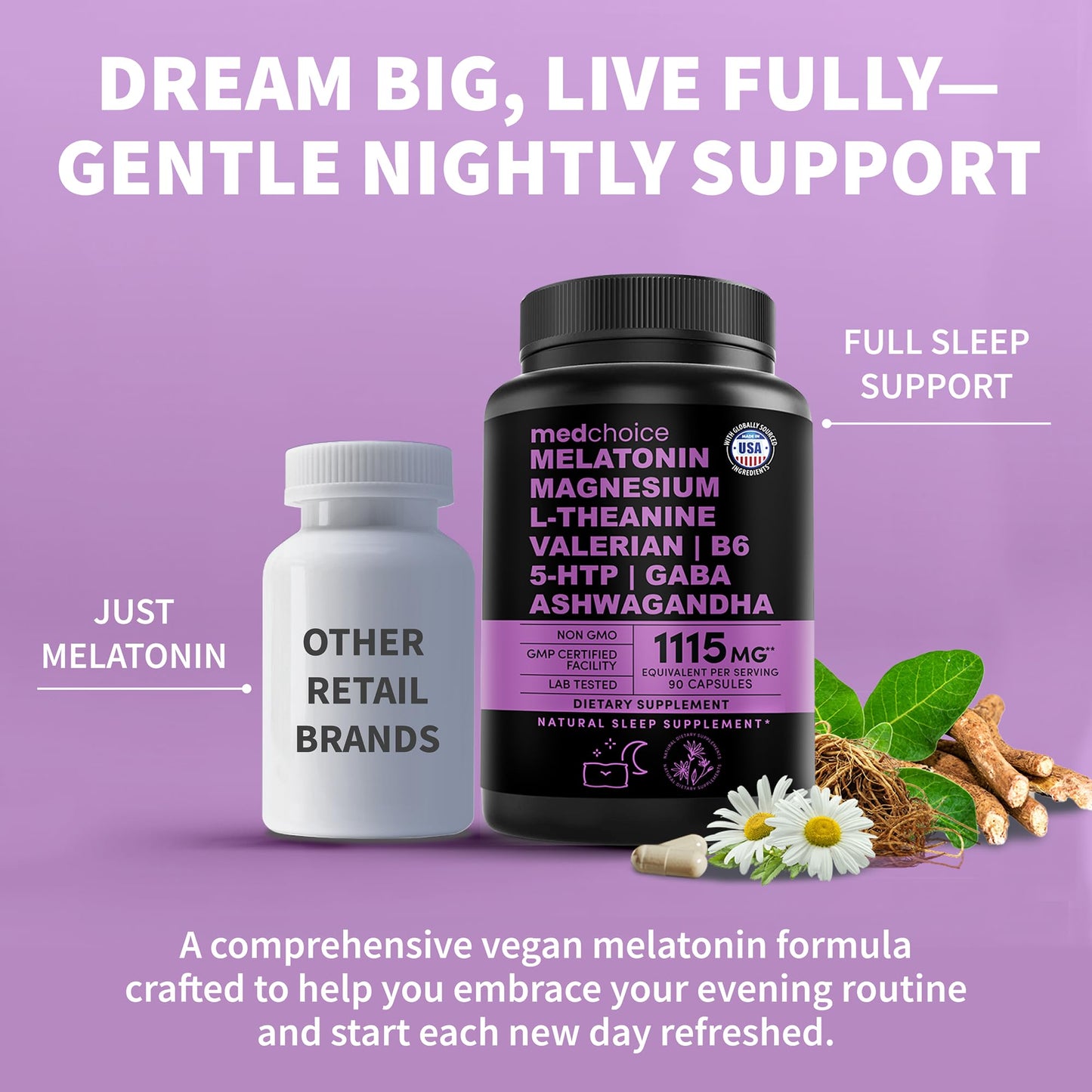 12-in-1 Melatonin Sleep Capsules - Natural Sleep Aids for Adults with Melatonin 5mg
