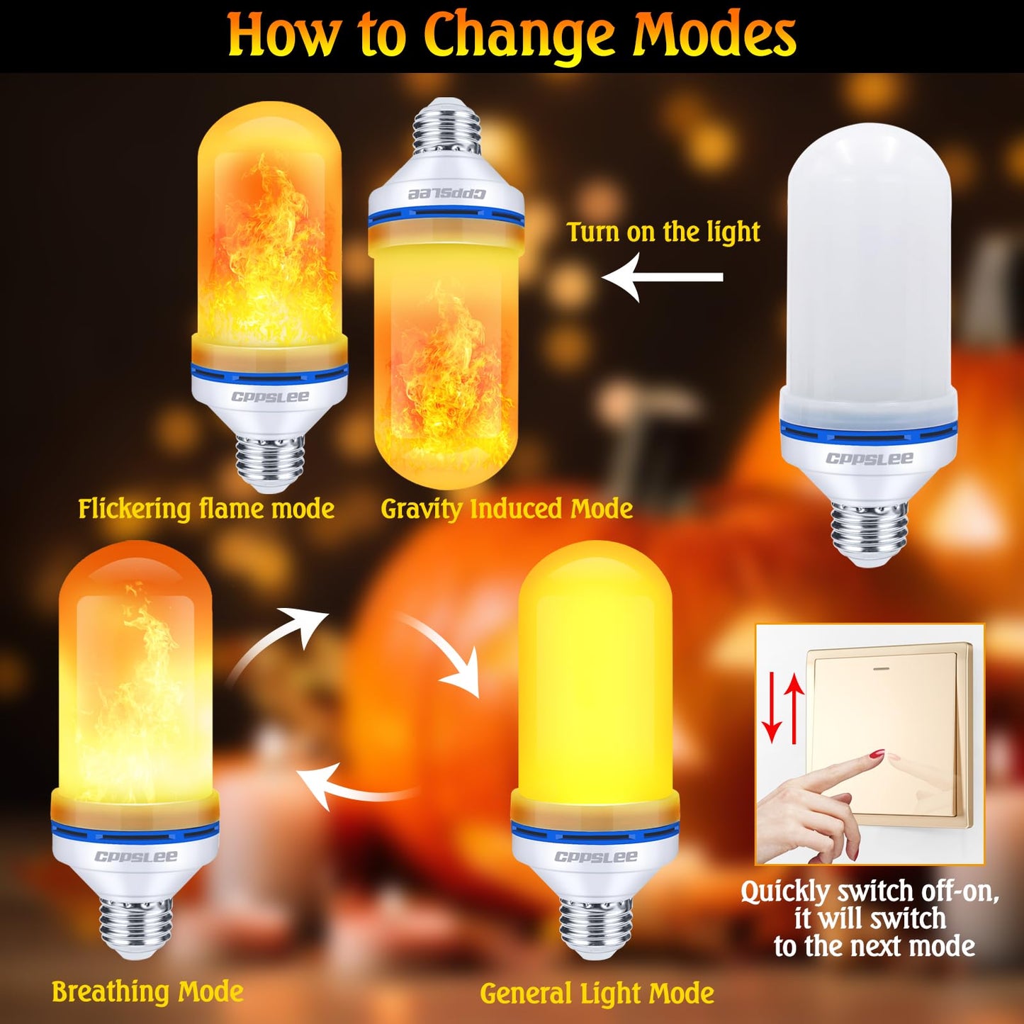 LED Flame Light Bulbs β 2 Pack, 4 Modes, E26 Base