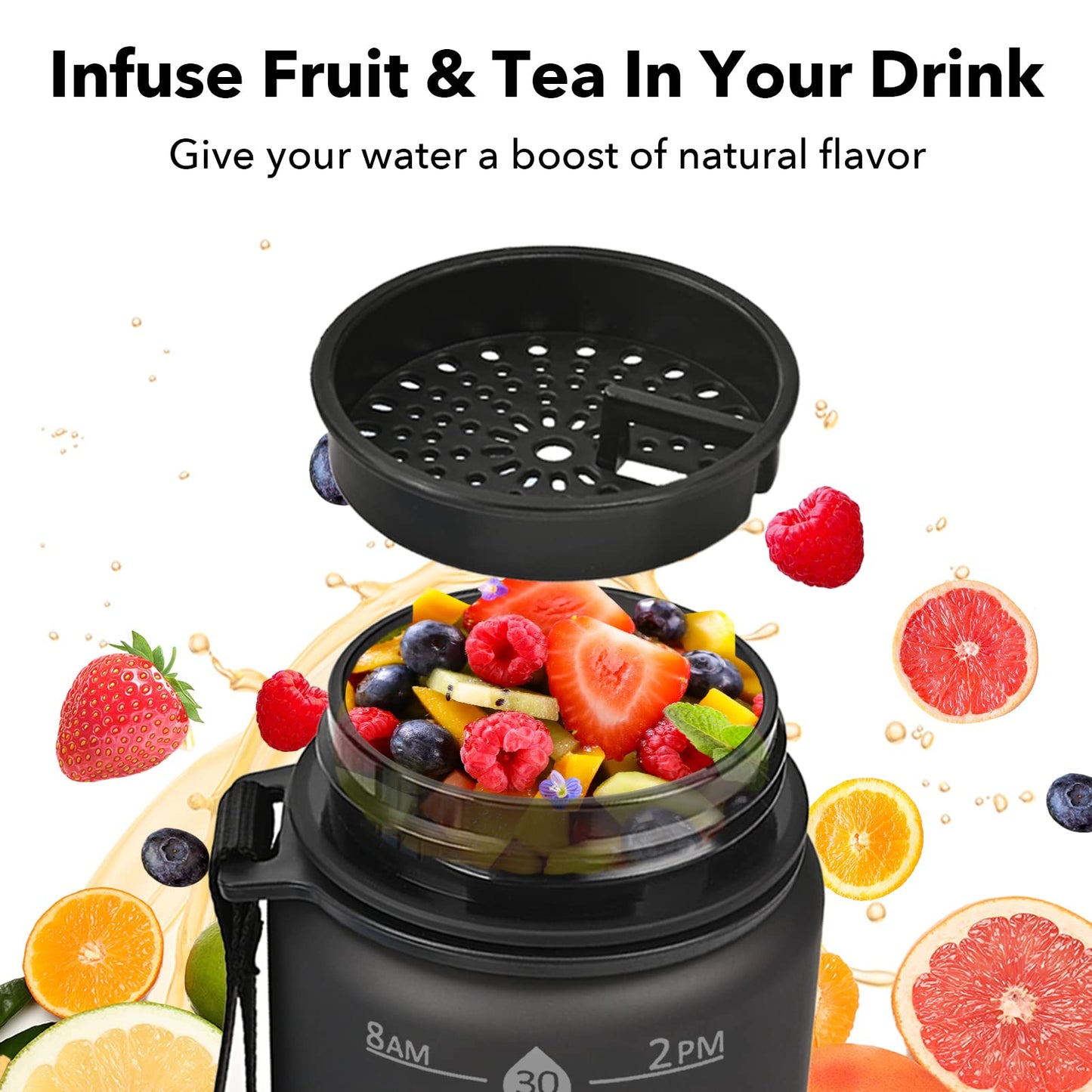 Alwager 32oz Motivational Water Bottles with Time Marker & Fruit Strainer