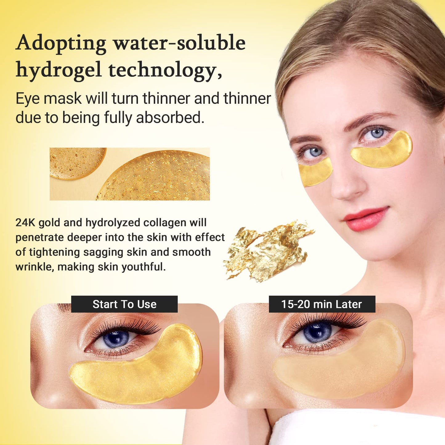 PEAUAMIE Under Eye Patches Gold and Hyaluronic Acid for puffy eyes