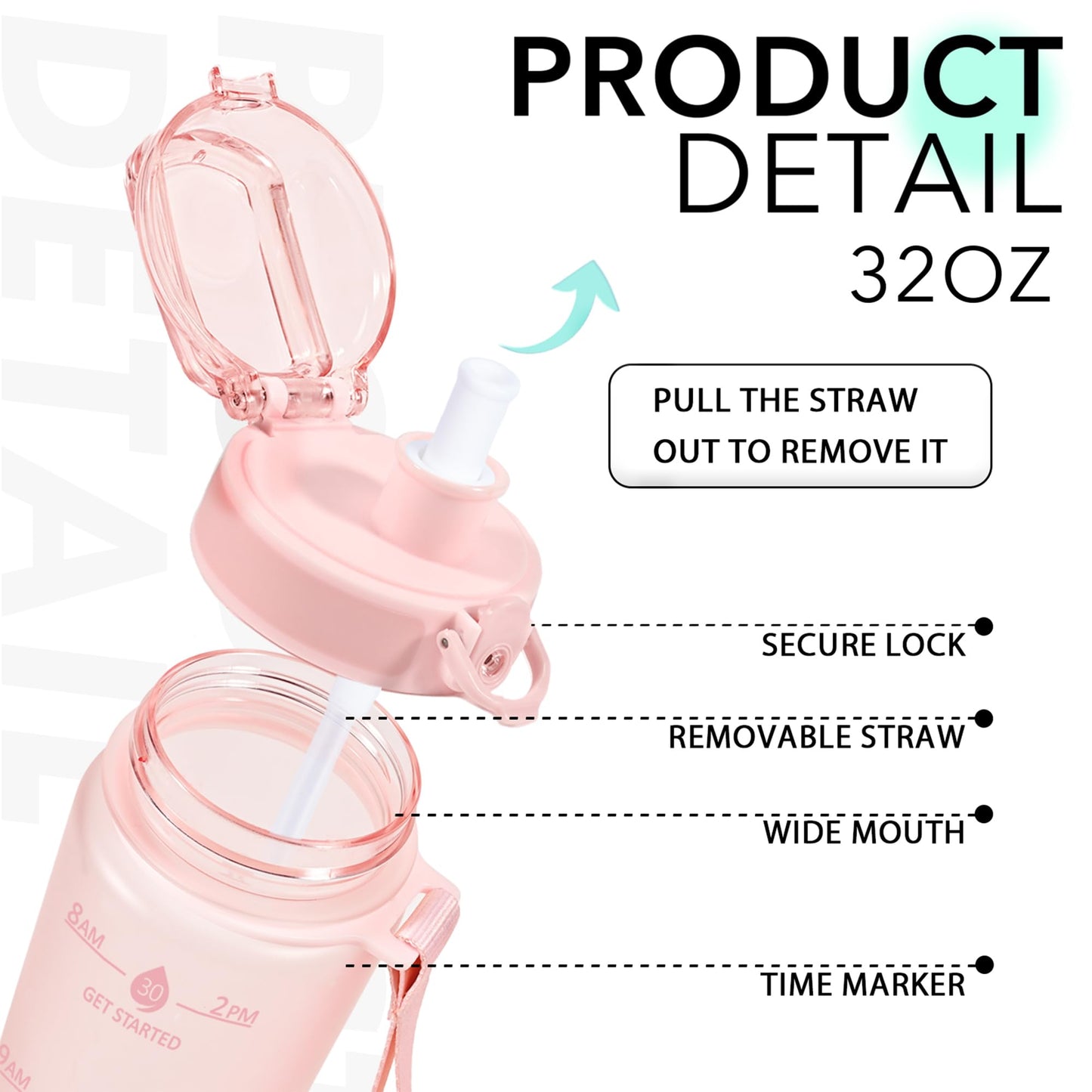 Alwager 32oz Motivational Water Bottles with Time Marker & Fruit Strainer