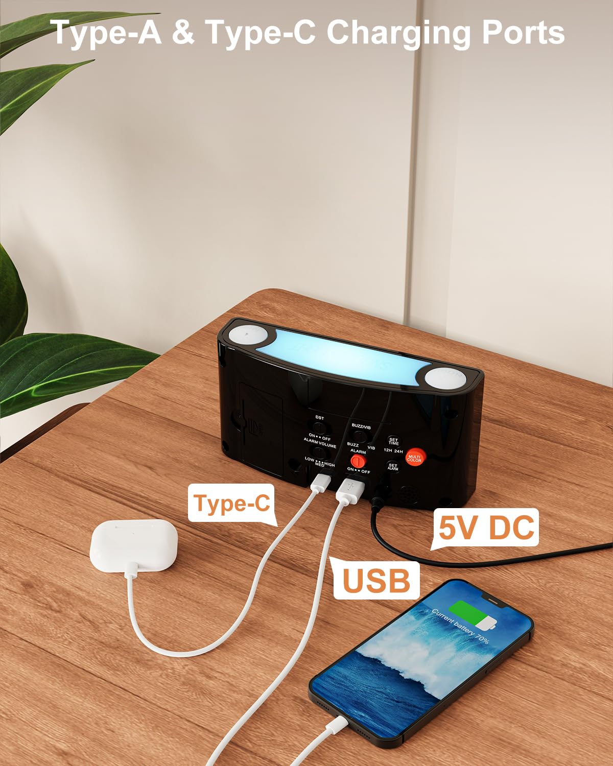 Vibrating Alarm Clock with Color Display