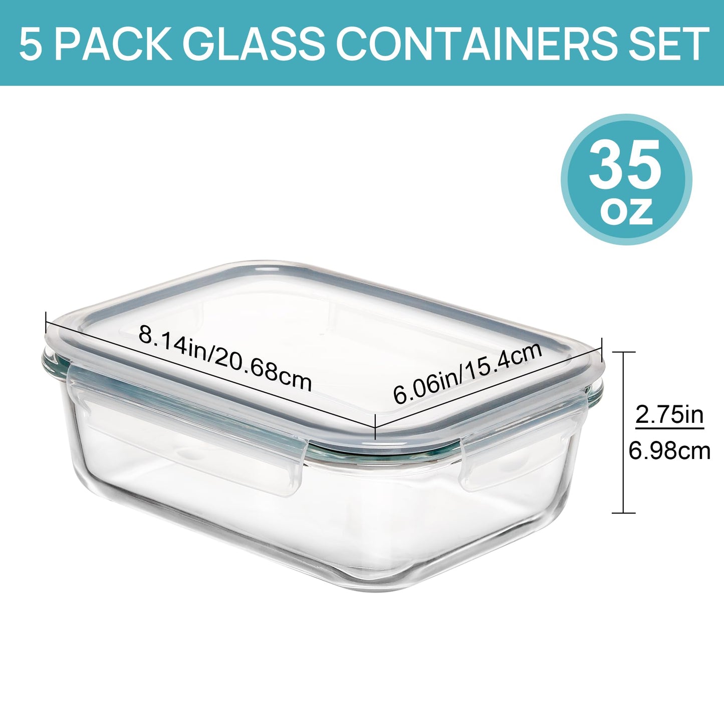 Vtopmart 5Pack 22oz Glass Storage Containers with Lids