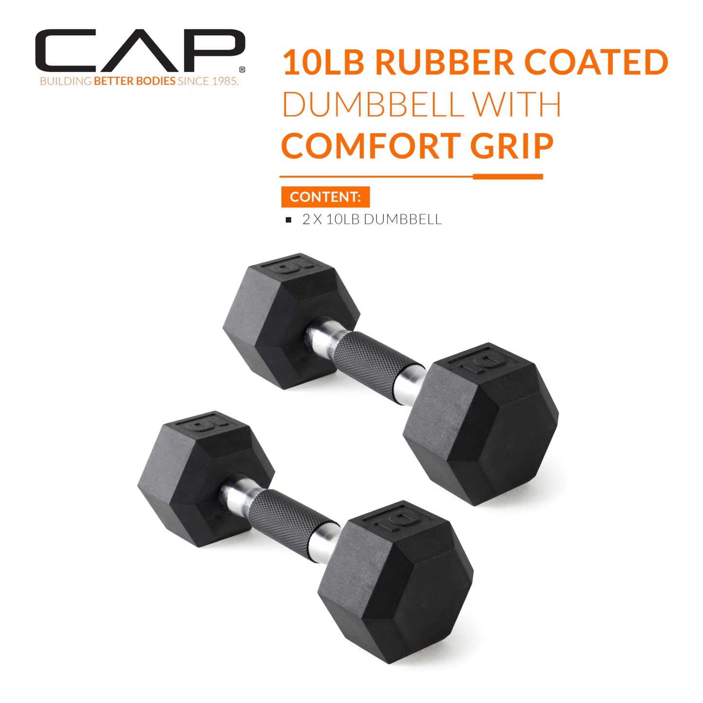 CAP Barbell 10 LB Coated Hex Dumbbell Weight Pair with Black Handle