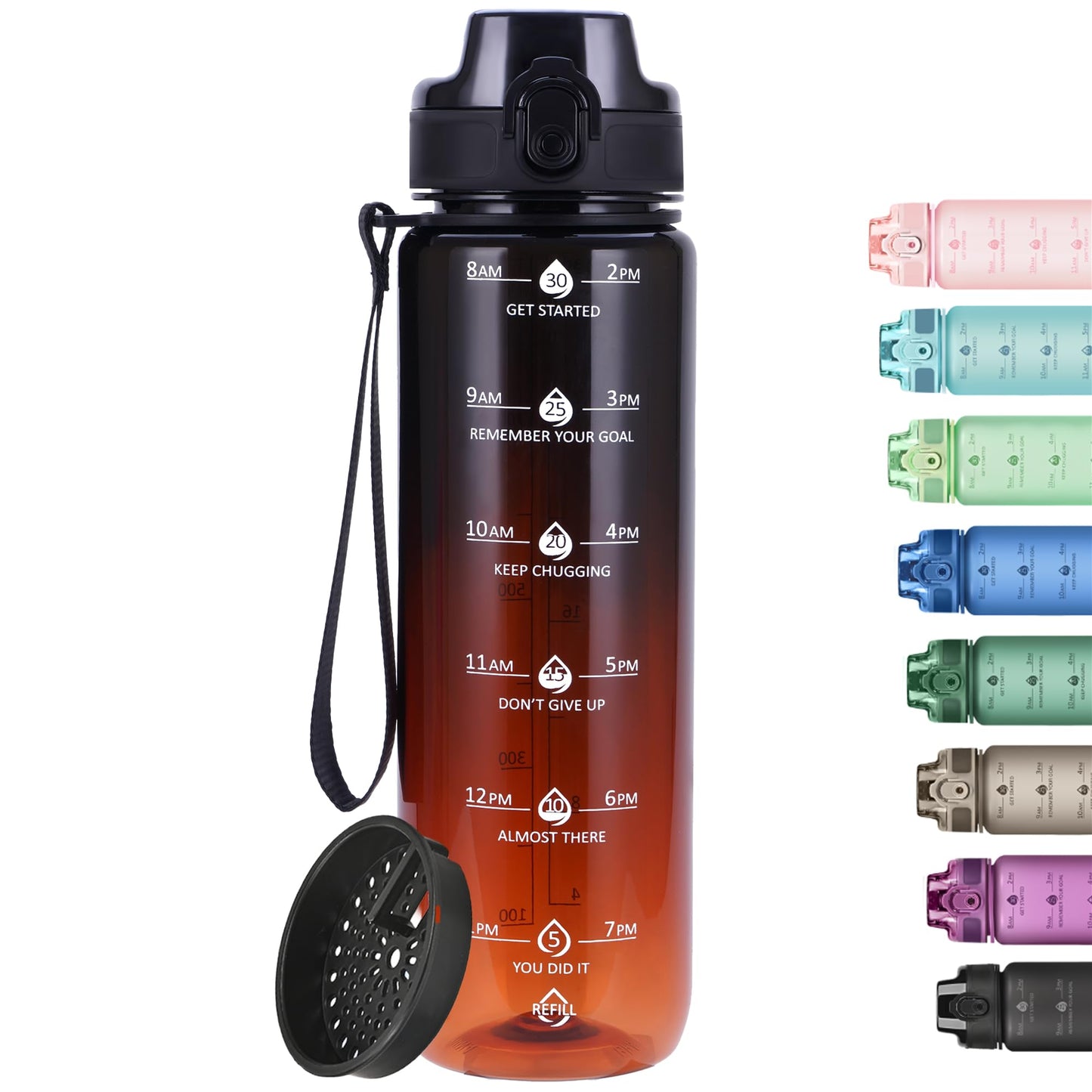 Alwager 32oz Motivational Water Bottles with Time Marker & Fruit Strainer