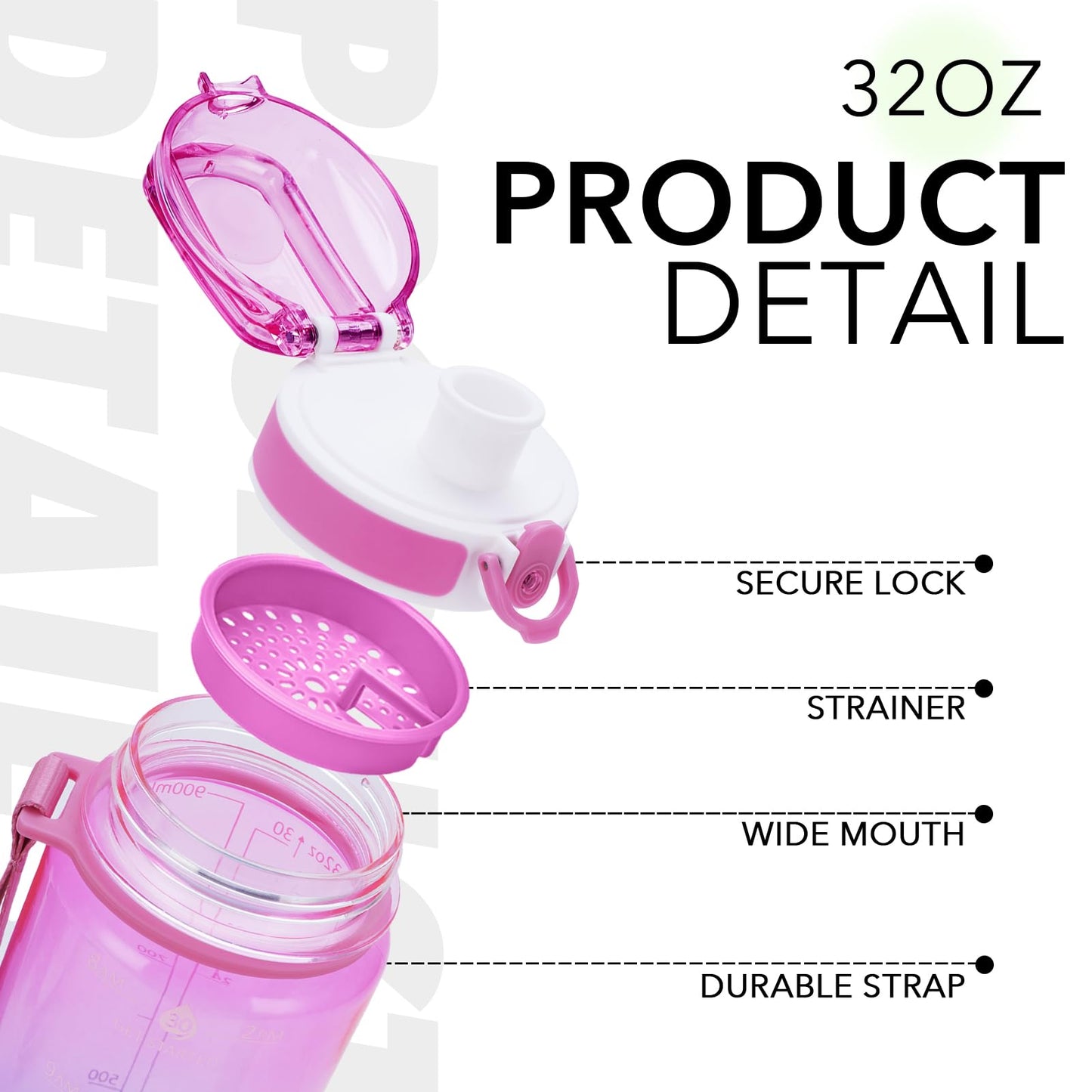 Alwager 32oz Motivational Water Bottles with Time Marker & Fruit Strainer