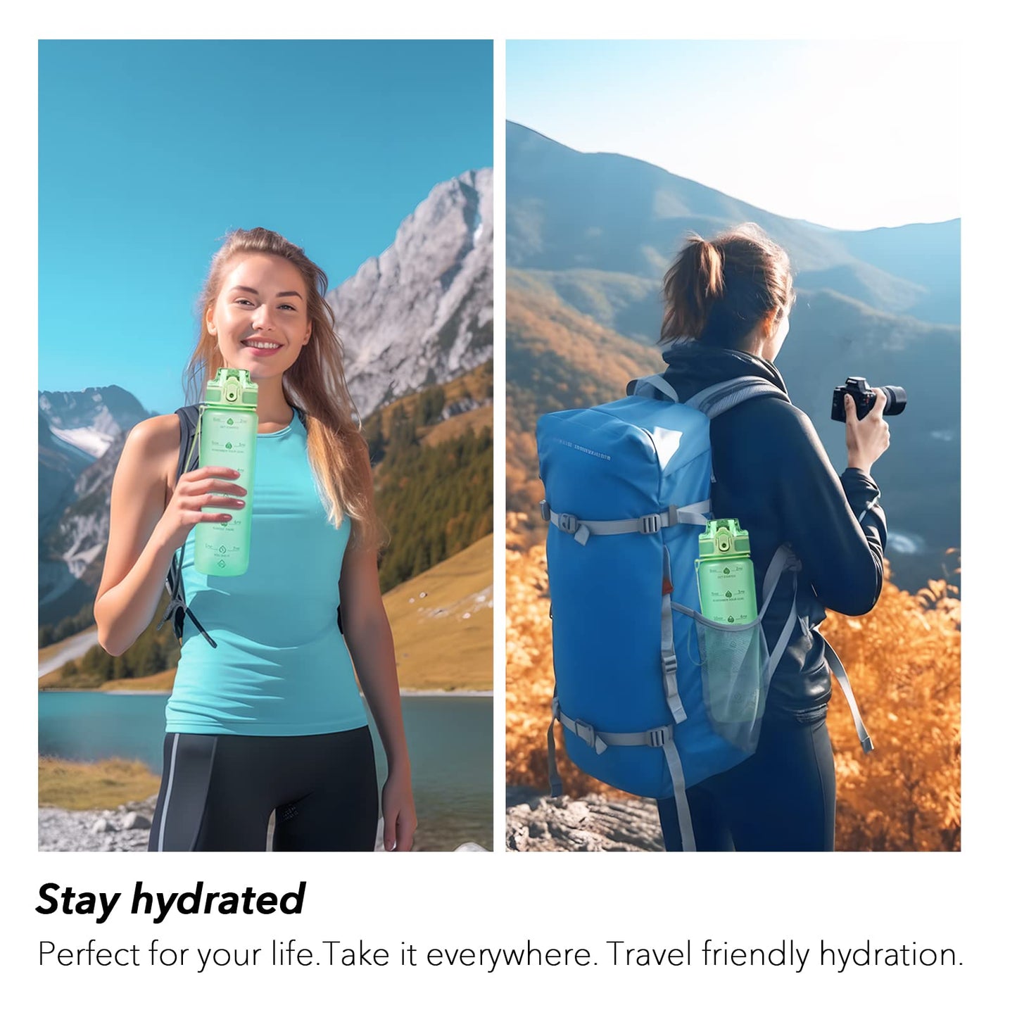 Alwager 32oz Motivational Water Bottles with Time Marker & Fruit Strainer