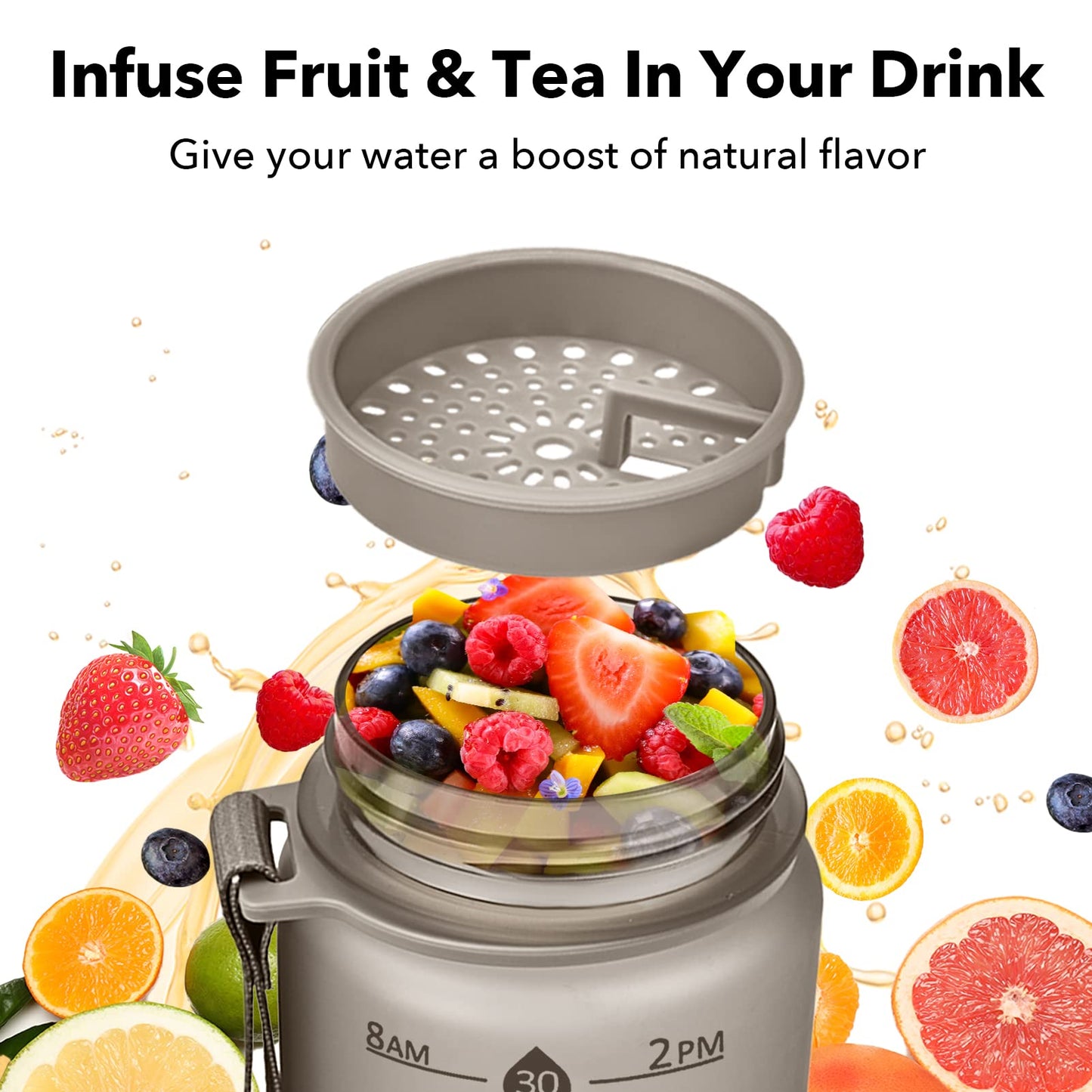 Alwager 32oz Motivational Water Bottles with Time Marker & Fruit Strainer