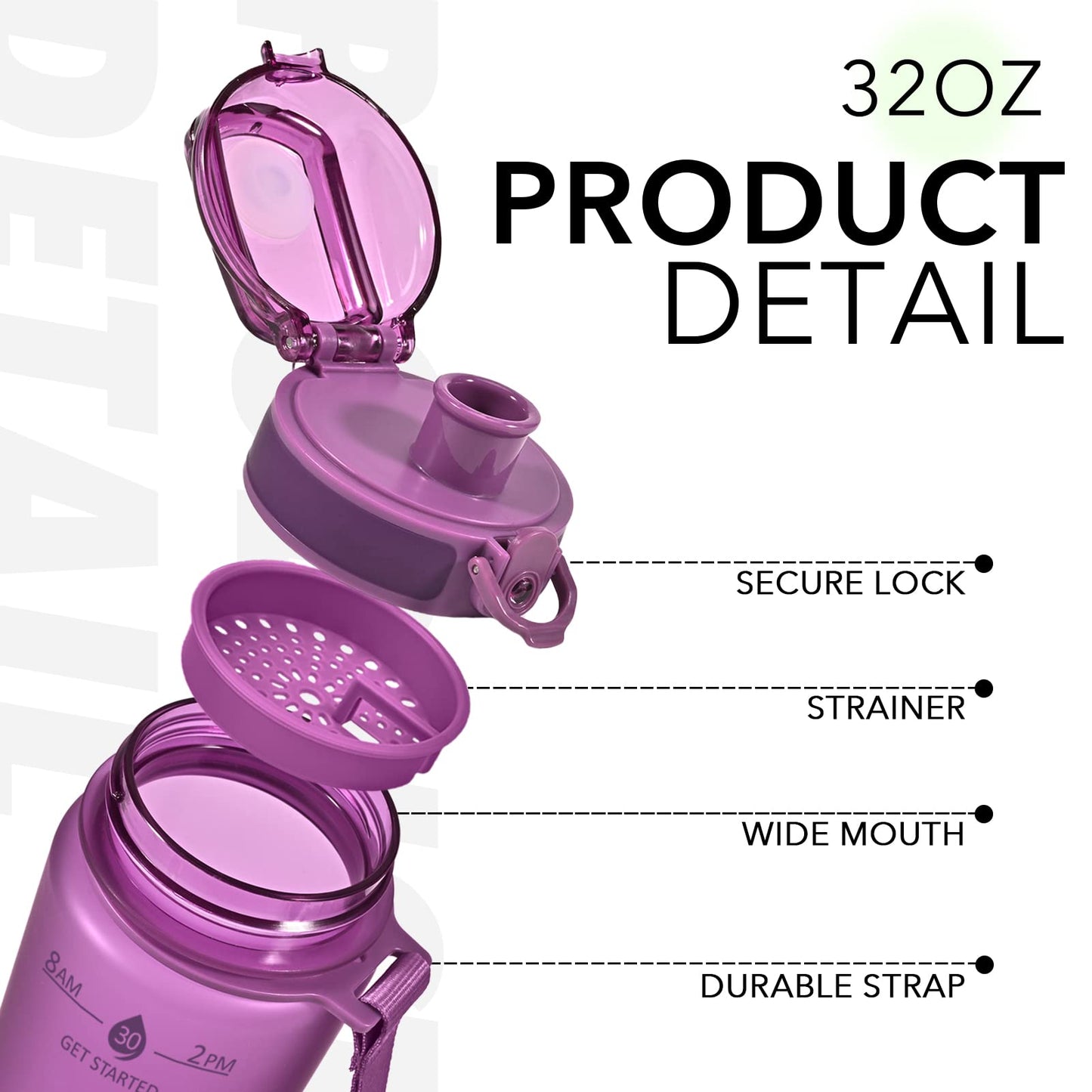 Alwager 32oz Motivational Water Bottles with Time Marker & Fruit Strainer