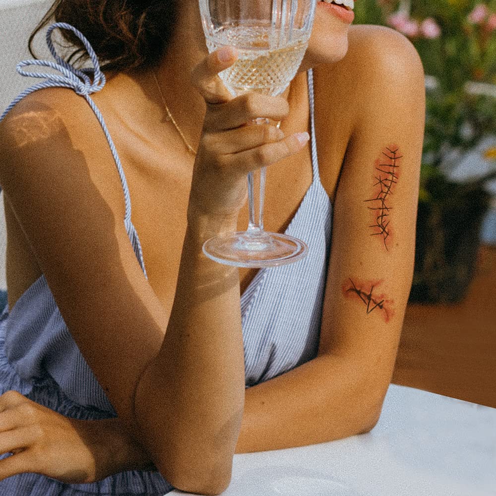 YEEECH Halloween Body Face Scar Realistic Temporary Tattoos