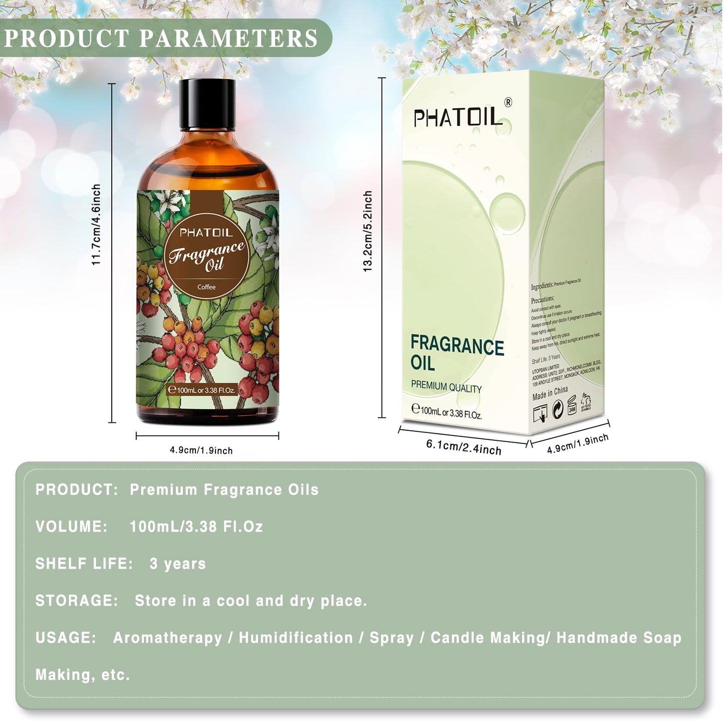 PHATOIL 3.38FL.OZ Coconut & Vanilla Fragrance Oils for Aromatherapy