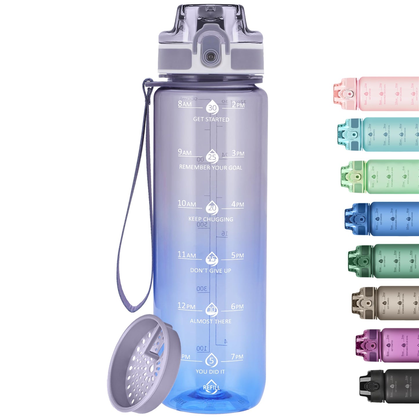 Alwager 32oz Motivational Water Bottles with Time Marker & Fruit Strainer