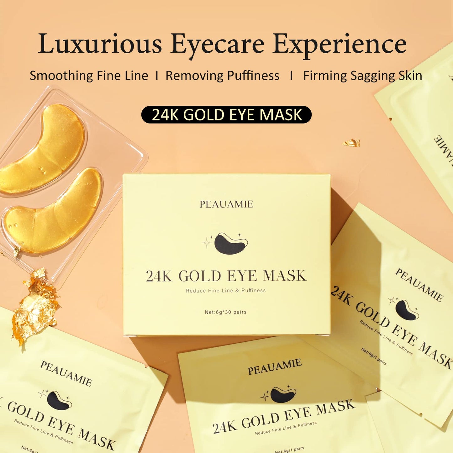 PEAUAMIE Under Eye Patches Gold and Hyaluronic Acid for puffy eyes