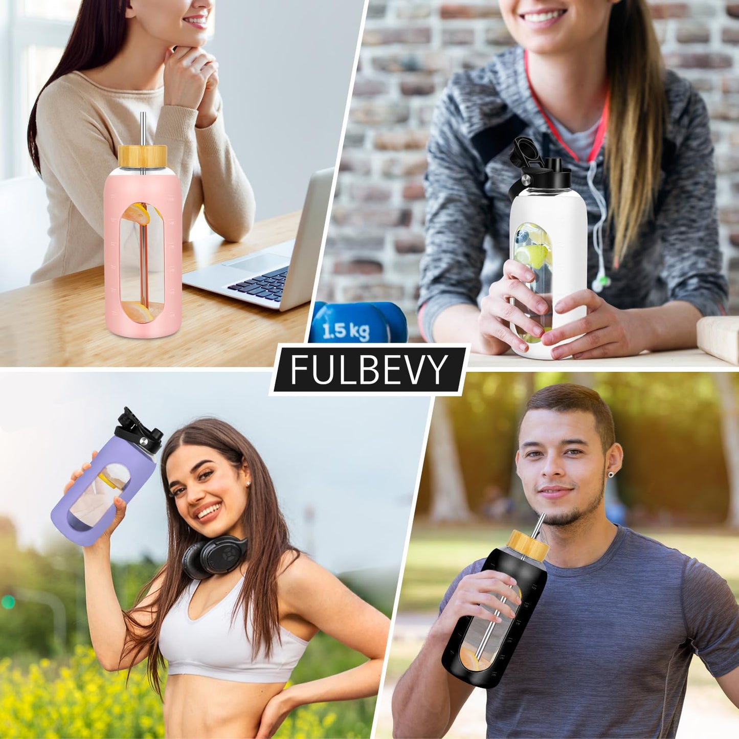 FULBEVY Glass Water Bottles 64 oz