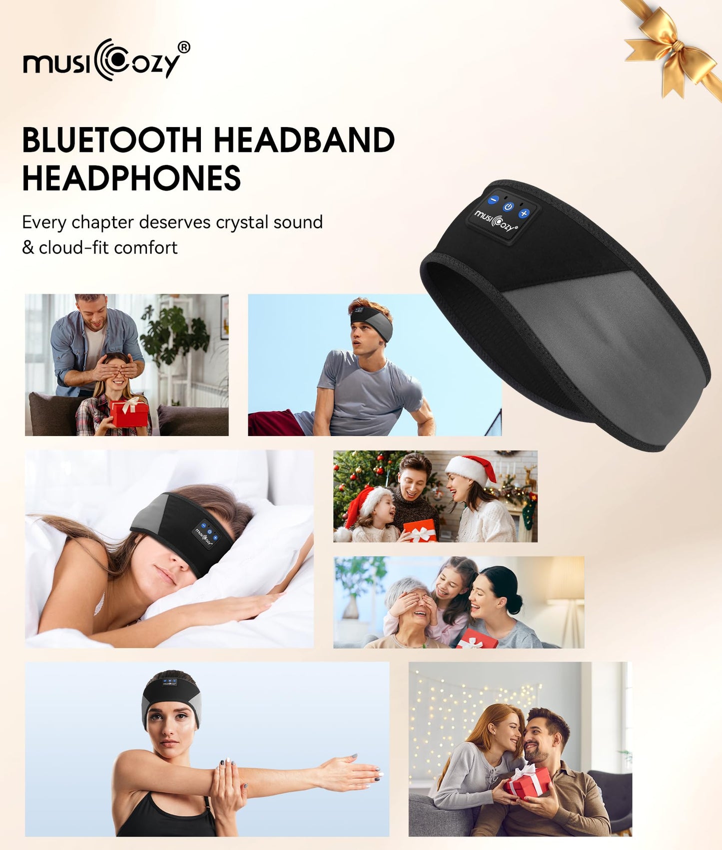 MUSICOZY Sleep Headphones Bluetooth 5.4 Headband, Wireless Earphones
