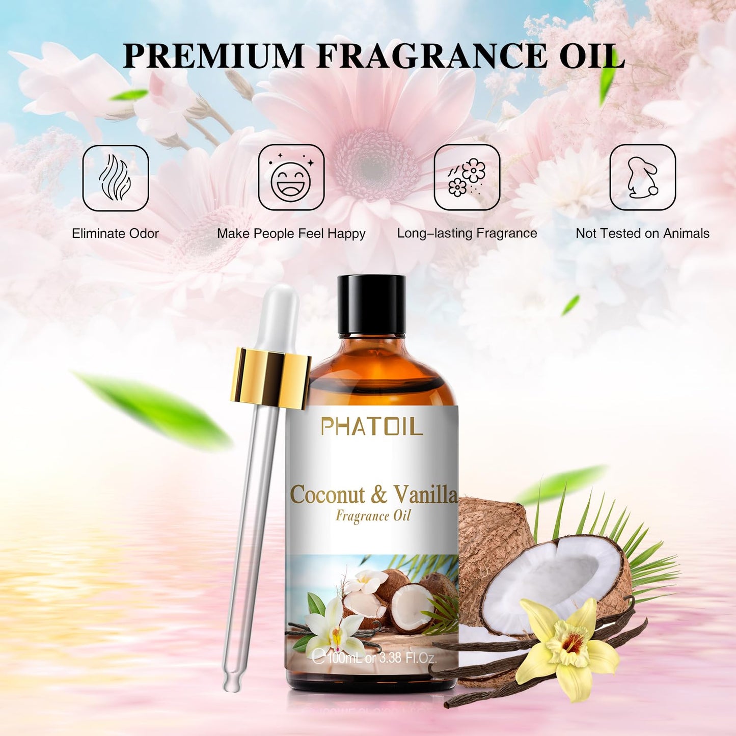 PHATOIL 3.38FL.OZ Coconut & Vanilla Fragrance Oils for Aromatherapy