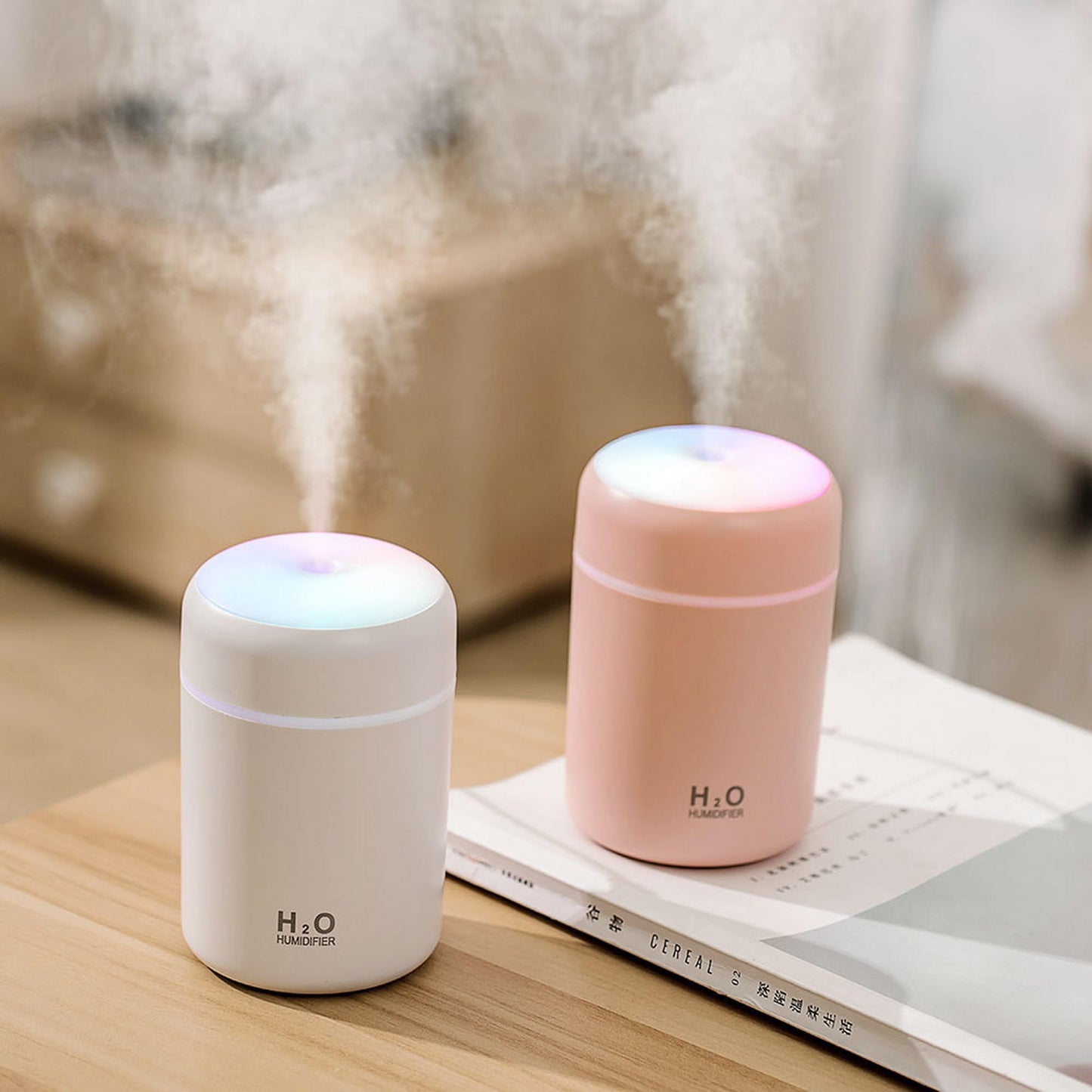 Portable Mini Humidifier, Colorful, Cool Mist, USB Powered.