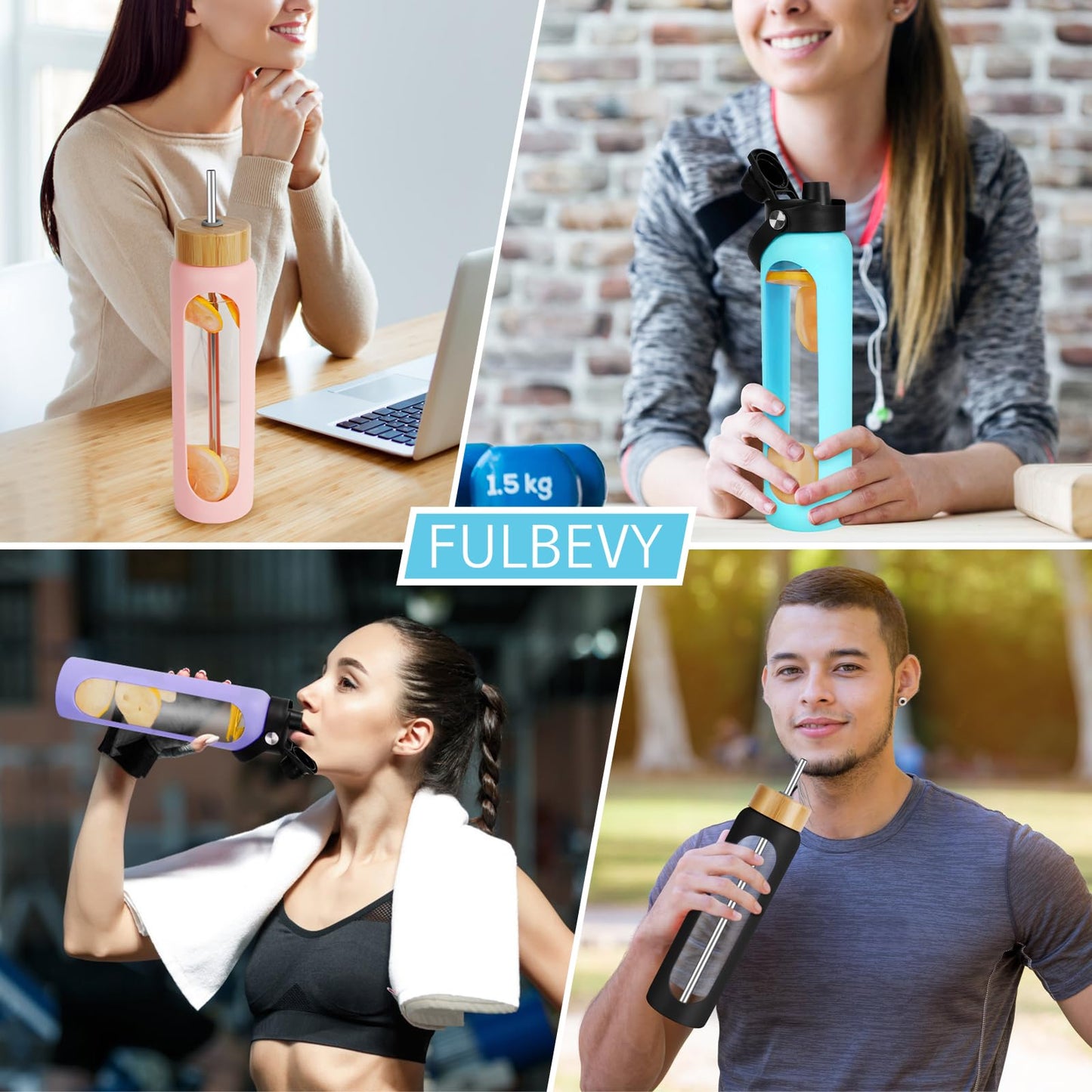 FULBEVY Glass Water Bottles 64 oz