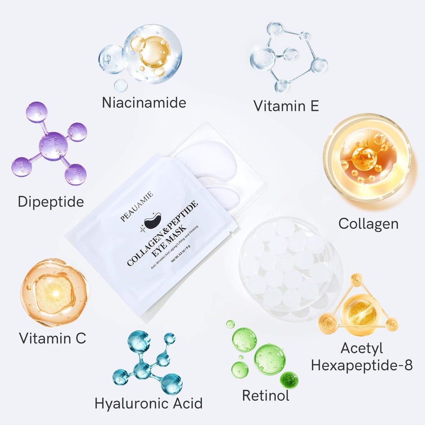 PEAUAMIE Under Eye Patches Gold and Hyaluronic Acid for puffy eyes