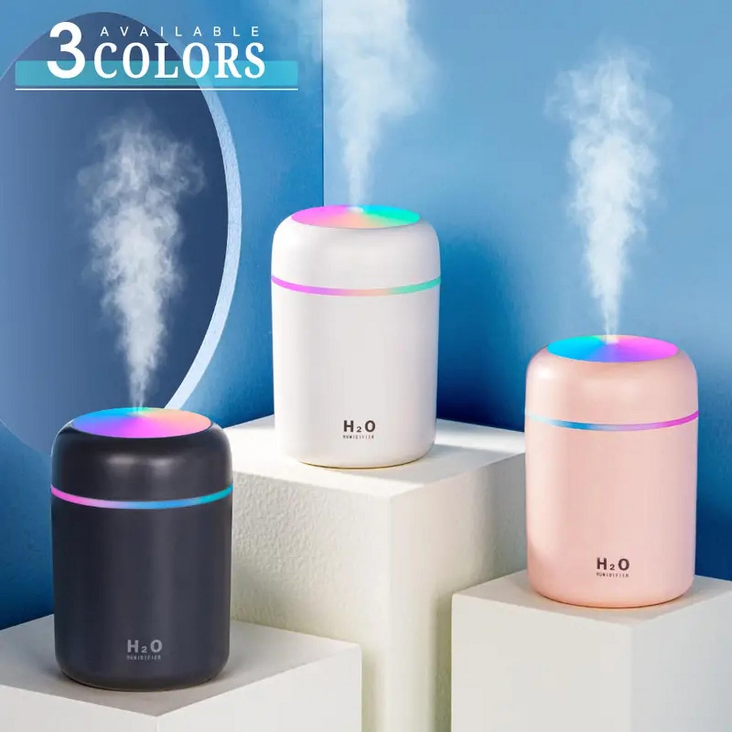 Portable Mini Humidifier, Colorful, Cool Mist, USB Powered.