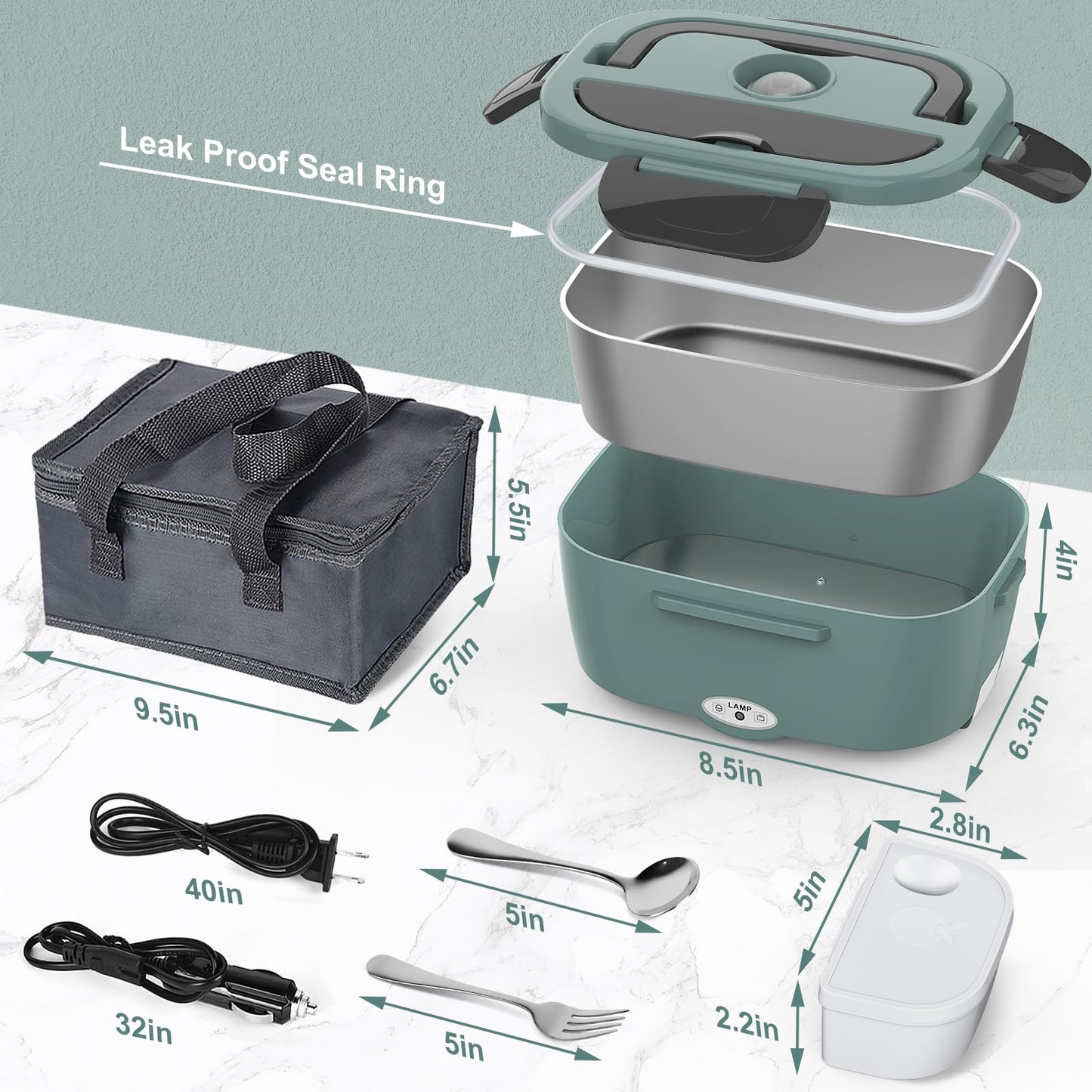 WisaKey Green Electric Lunch Box Food Heater