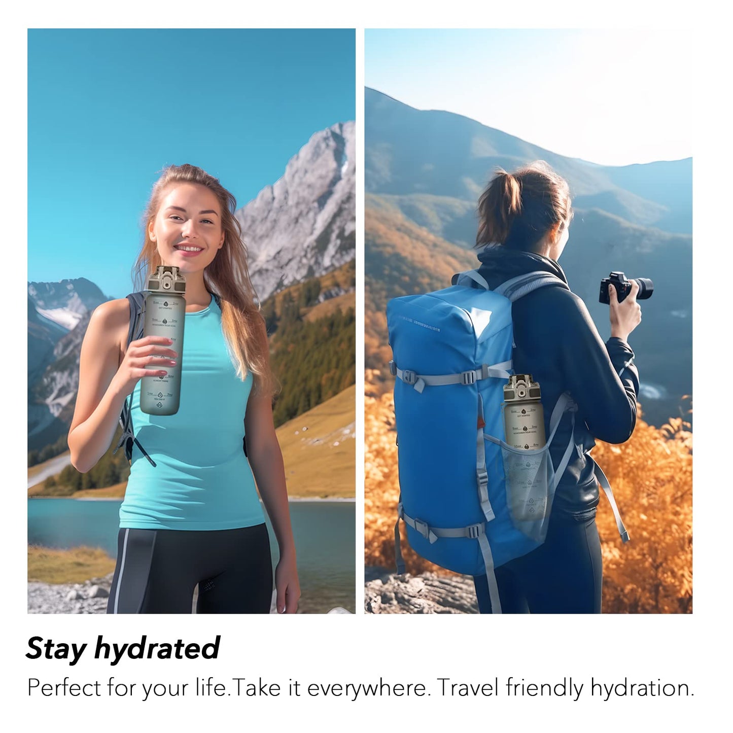 Alwager 32oz Motivational Water Bottles with Time Marker & Fruit Strainer