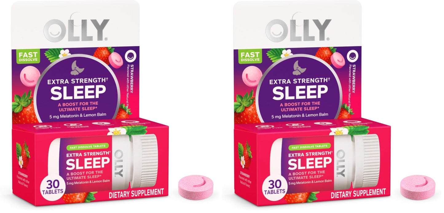 OLLY Extra Strength Sleep Fast Dissolve Tablets, 5mg Melatonin, Vegan, Strawberry - 30ct