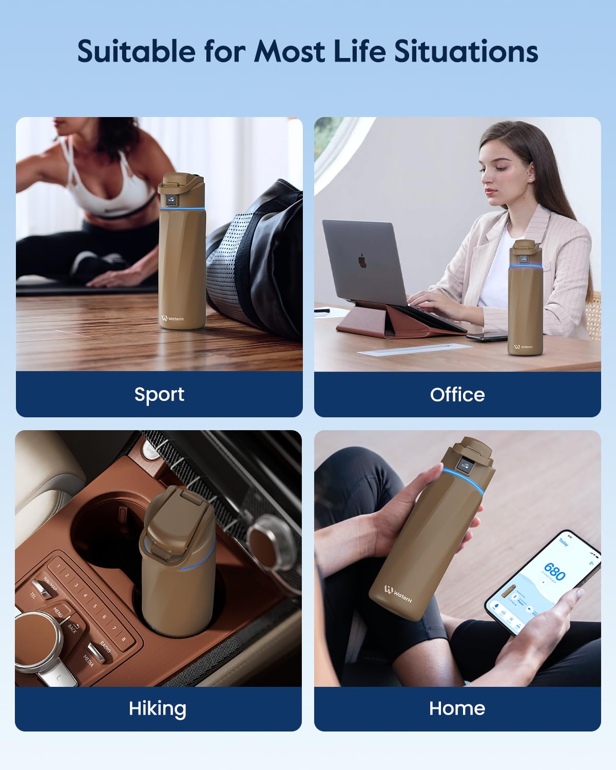 WATERH Smart Water Bottle with Reminder to Drink Water, 24oz
