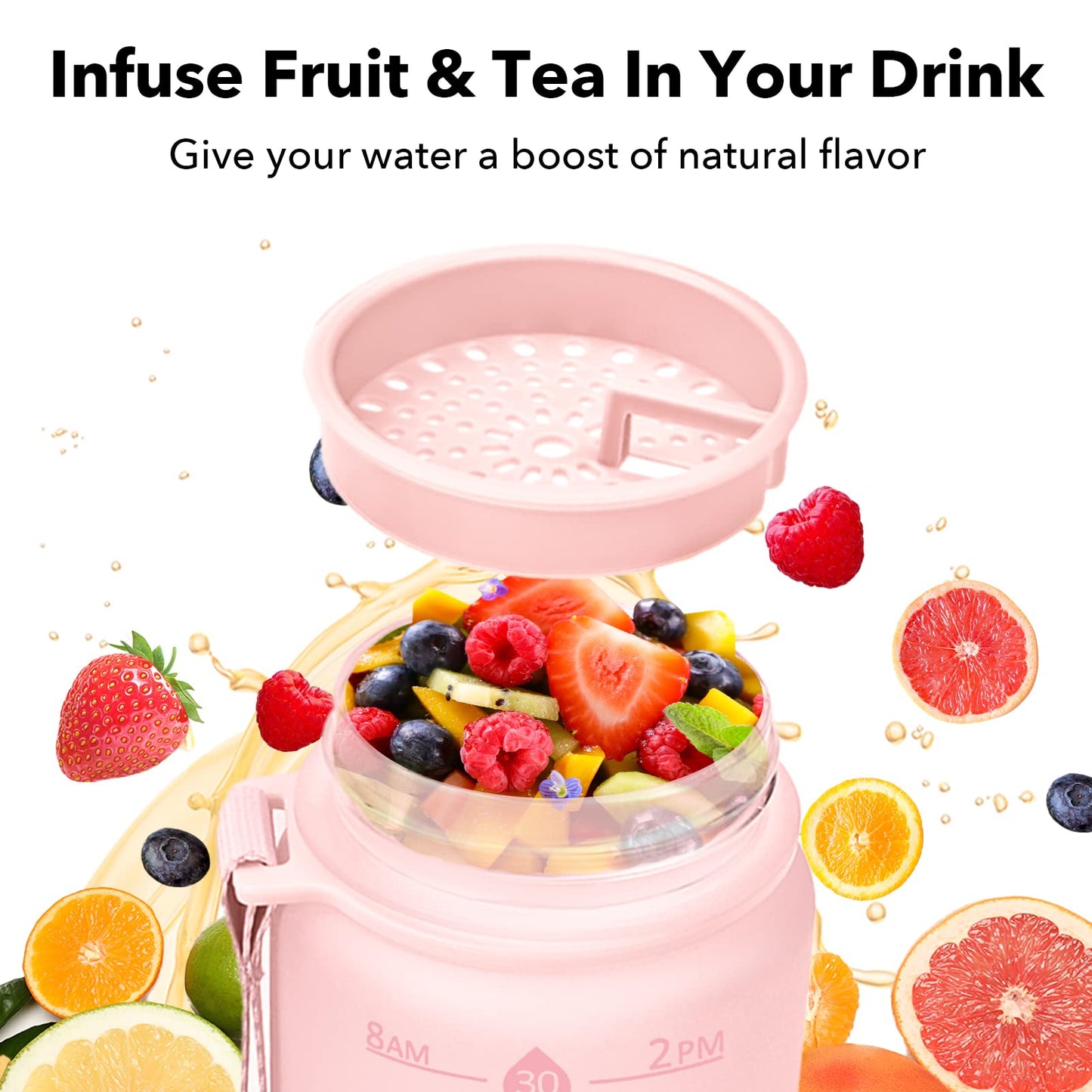 Alwager 32oz Motivational Water Bottles with Time Marker & Fruit Strainer