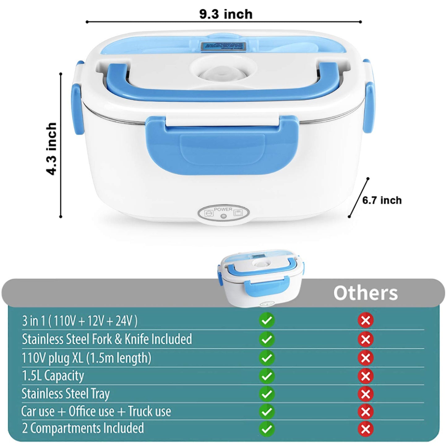 Electric Lunch Box Food Heater 80W Fast Heated Lunch Box for Adults
