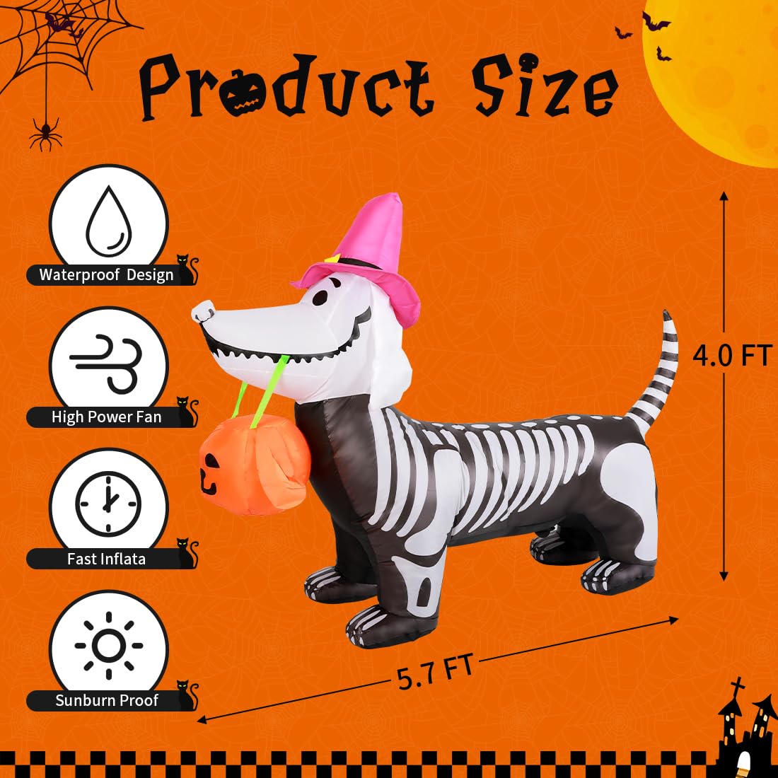 GOOSH 5.5 FT Inflatables Outdoor Decorations Skeleton Puppy for Halloween Party