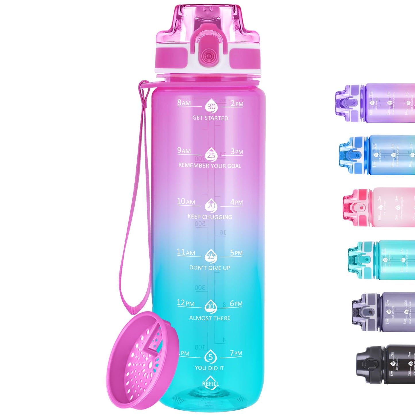 Alwager 32oz Motivational Water Bottles with Time Marker & Fruit Strainer