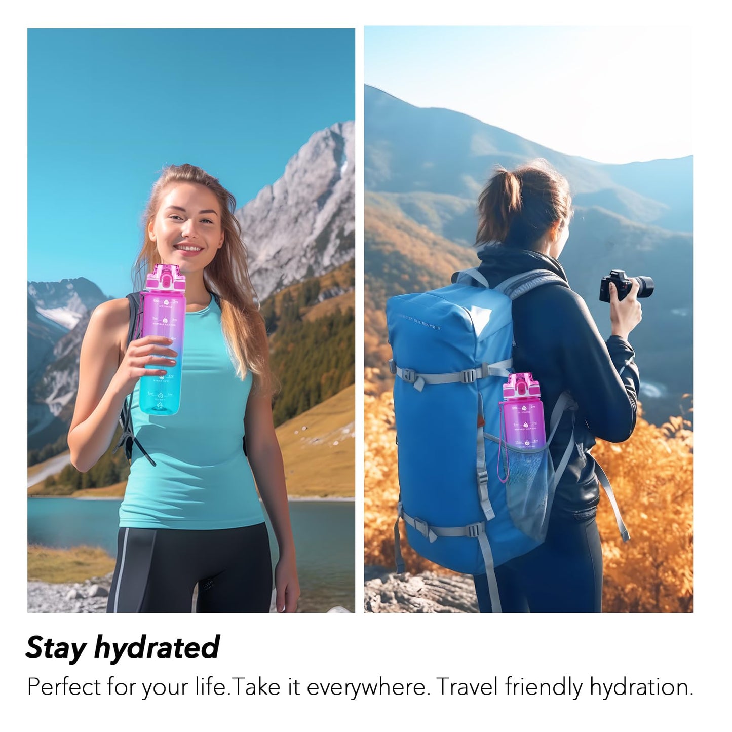 Alwager 32oz Motivational Water Bottles with Time Marker & Fruit Strainer